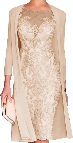 2 Pieces Mother of The Bride Dresses with Jacket for Wedding Long Sleeve Lace Formal Evening Gowns PG012