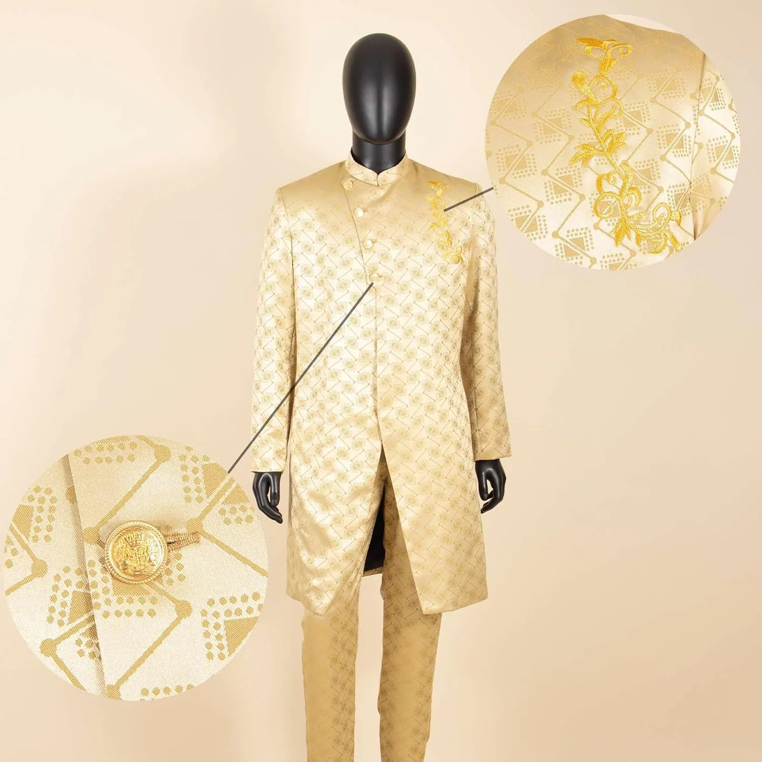 African Suit for Men Slim Fit Embroidery Jacket Pants 2 Piece Set Bazin Riche Business Formal Outfits