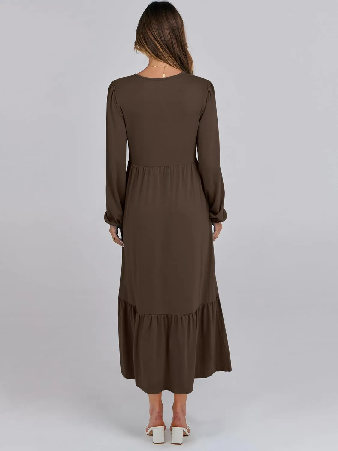 ANRABESS Women's Casual Long Sleeve Midi Dress 2025 Spring Crewneck A Line Tiered Flowy Loose Trendy Dresses with Pockets