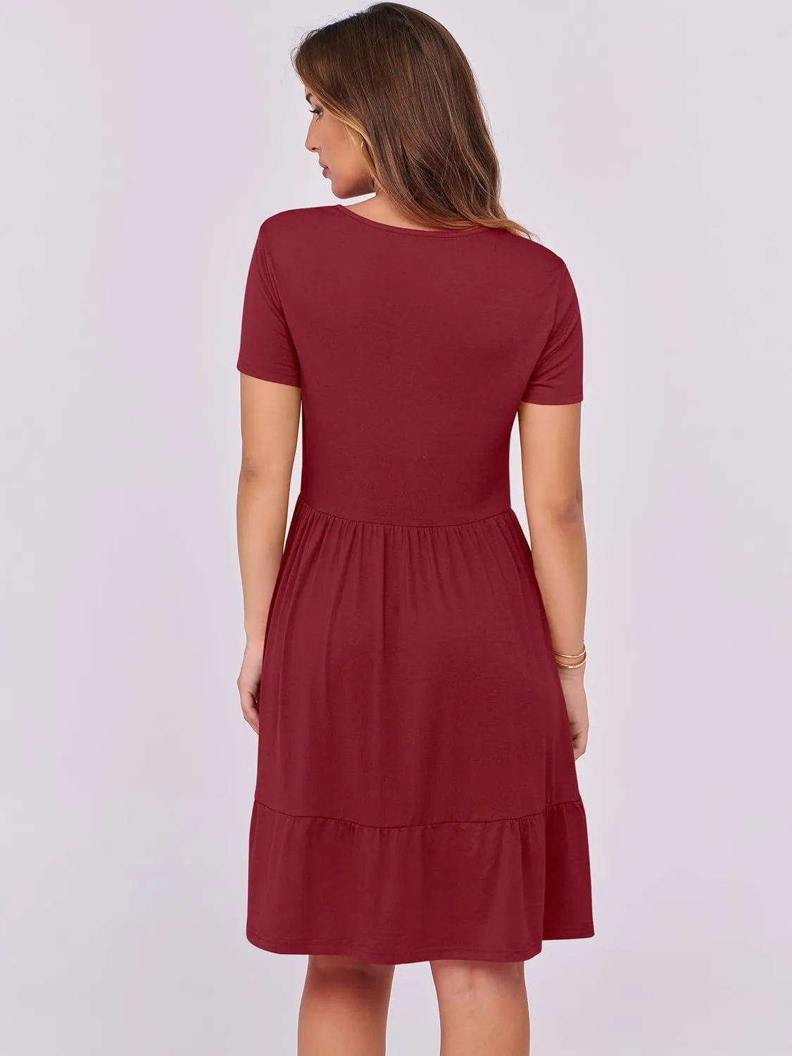 ANRABESS Womens Summer Casual Dresses Short Sleeve Square Neck Babydoll Dress 2025 Vacation A-Line Beach Cute Short Sundress