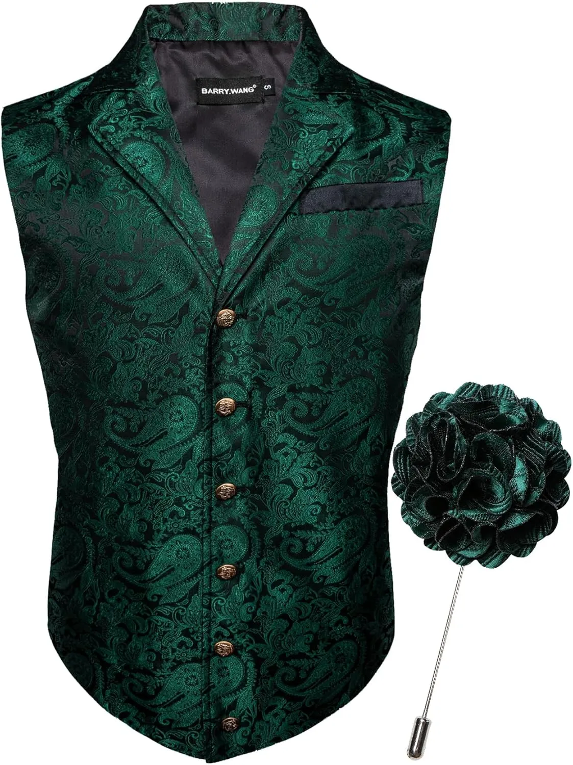 Barry.Wang Mens Victorian Suit Vest Lapel Collar Silk Paisley Steampunk Gothic Waistcoat Formal/Leisure Party