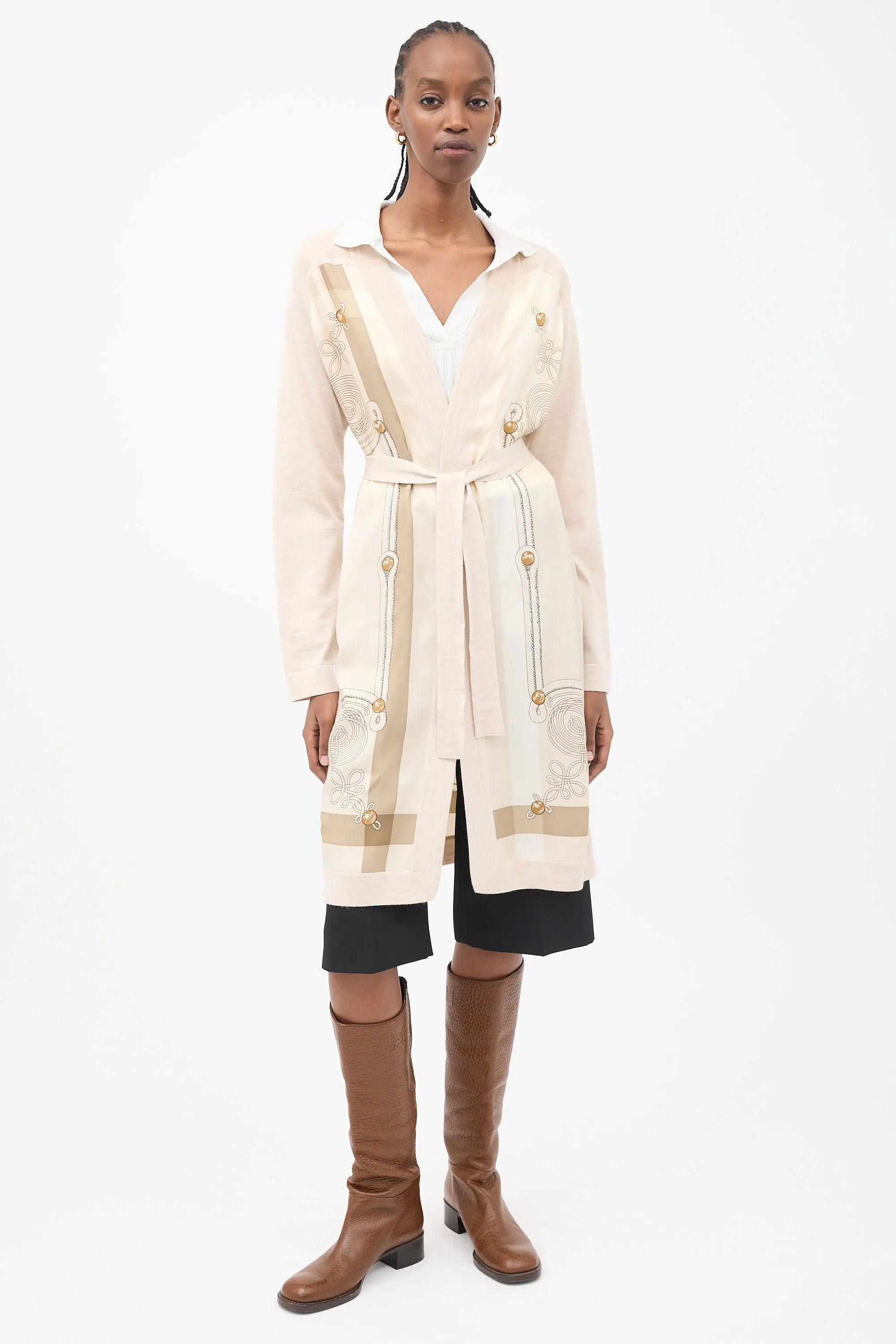 Beige Cashmere & Silk Brandebourgs Twillaine Belted Cardigan