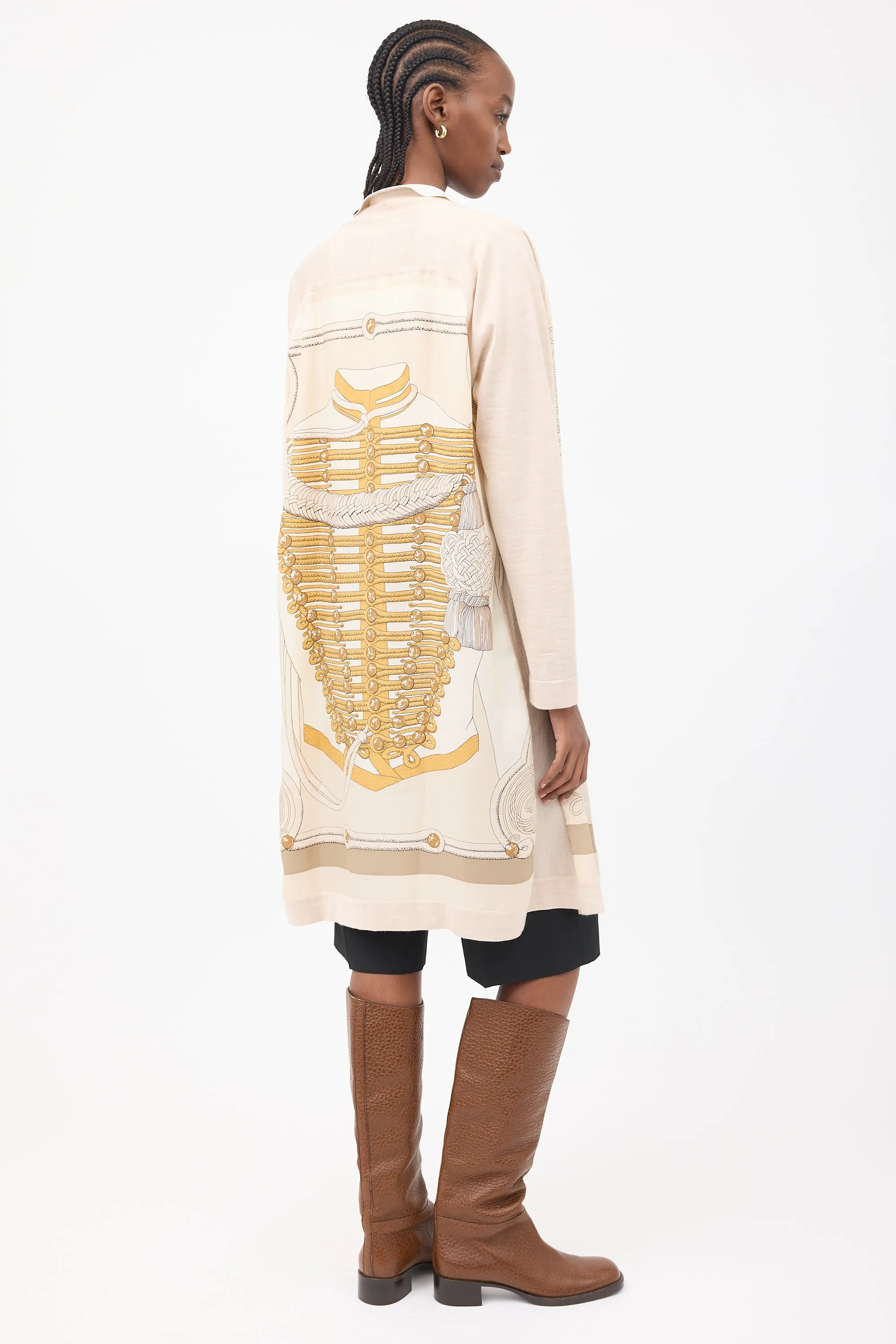 Beige Cashmere & Silk Brandebourgs Twillaine Belted Cardigan