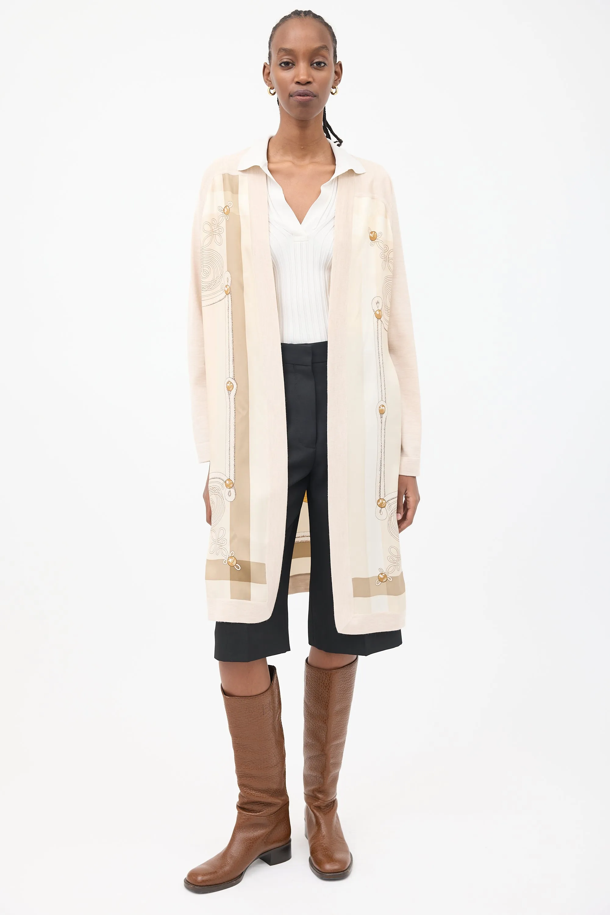 Beige Cashmere & Silk Brandebourgs Twillaine Belted Cardigan