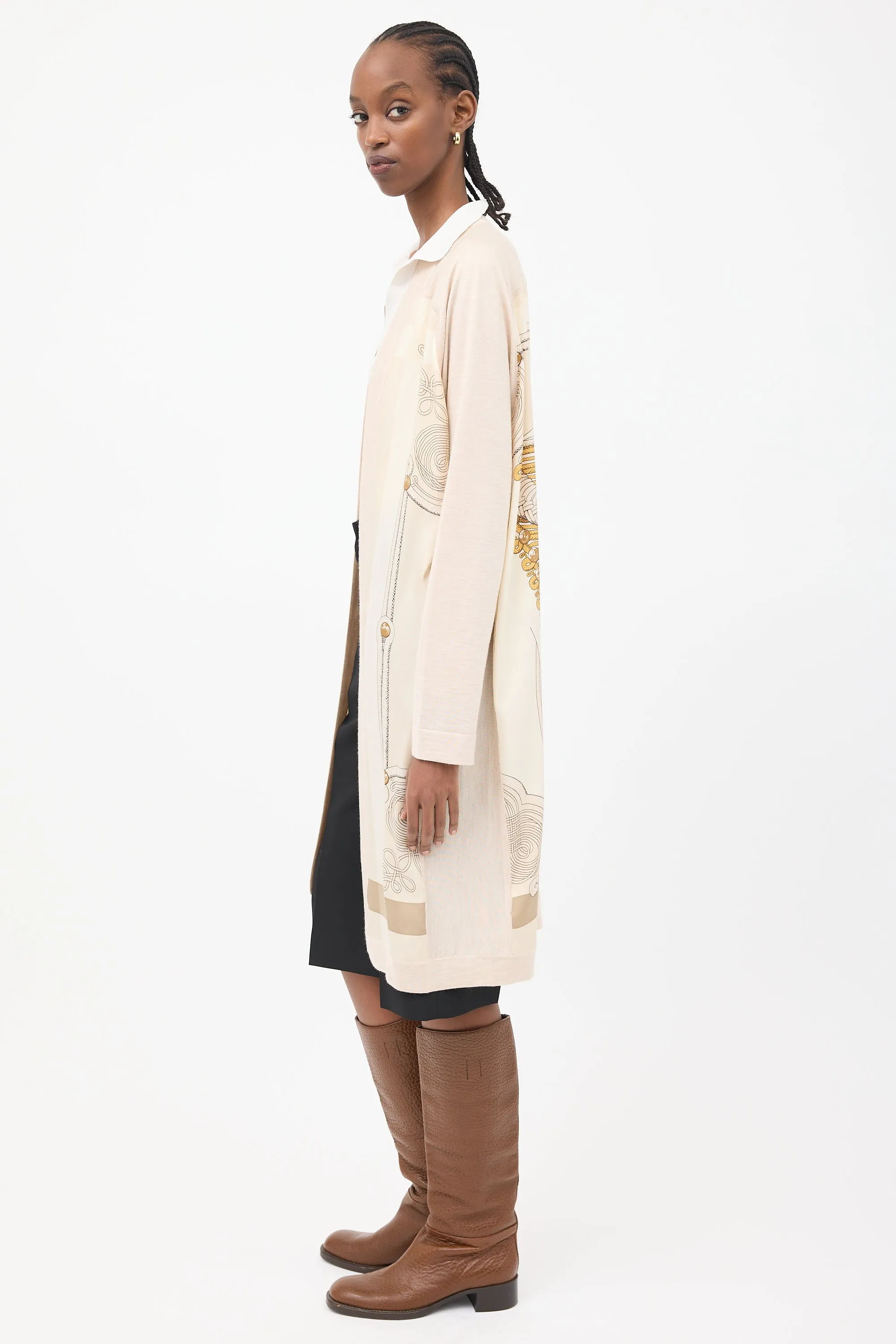 Beige Cashmere & Silk Brandebourgs Twillaine Belted Cardigan
