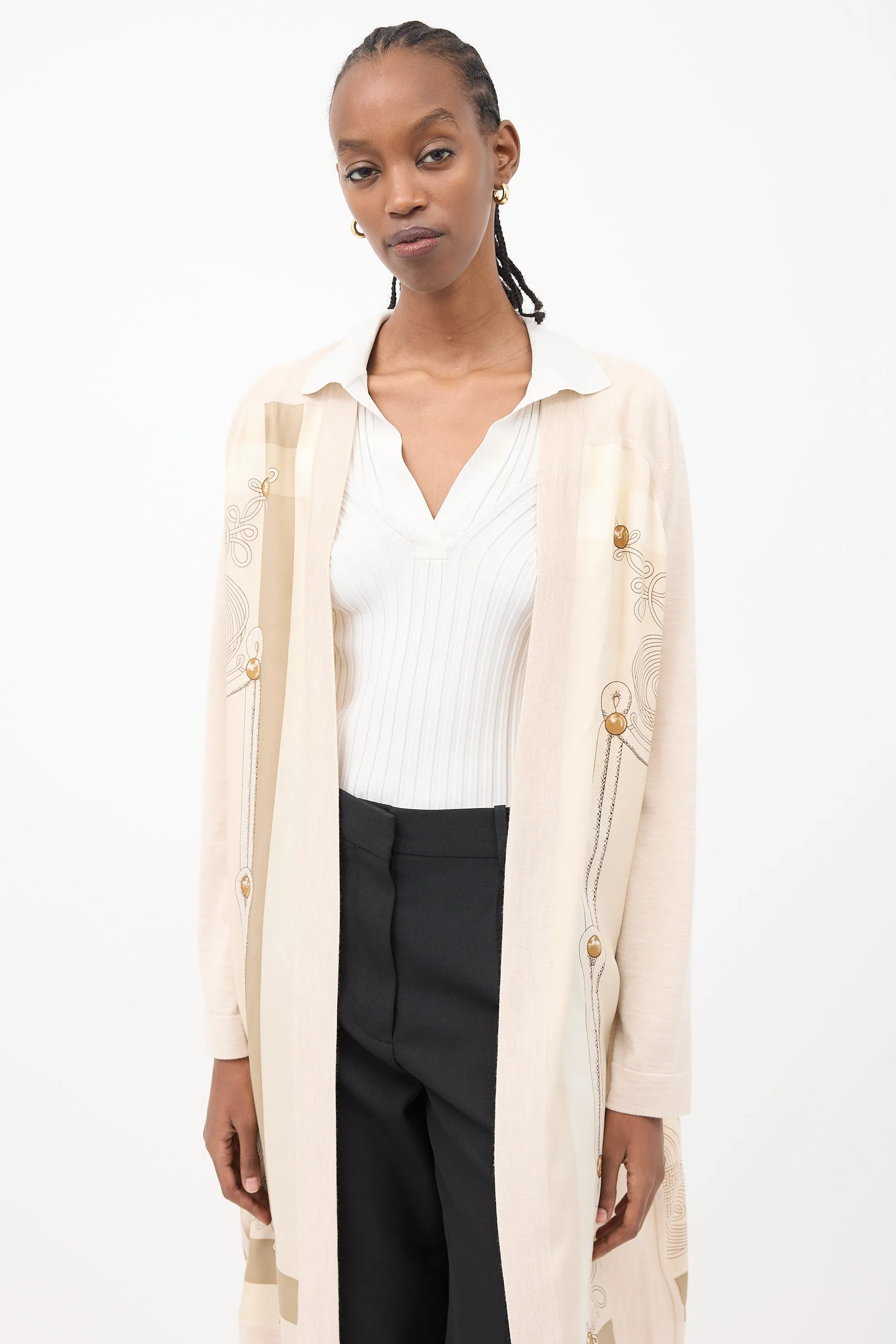 Beige Cashmere & Silk Brandebourgs Twillaine Belted Cardigan