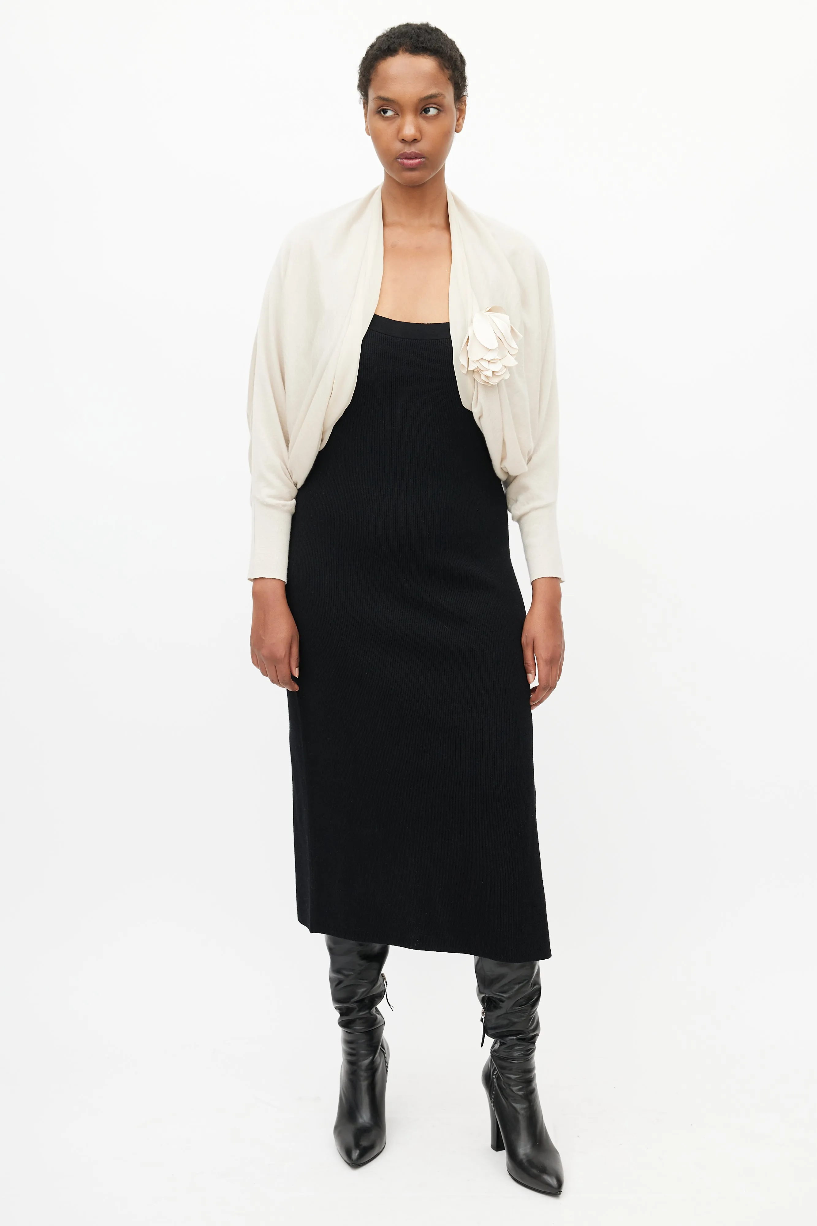 Beige Knit Flower Shrug