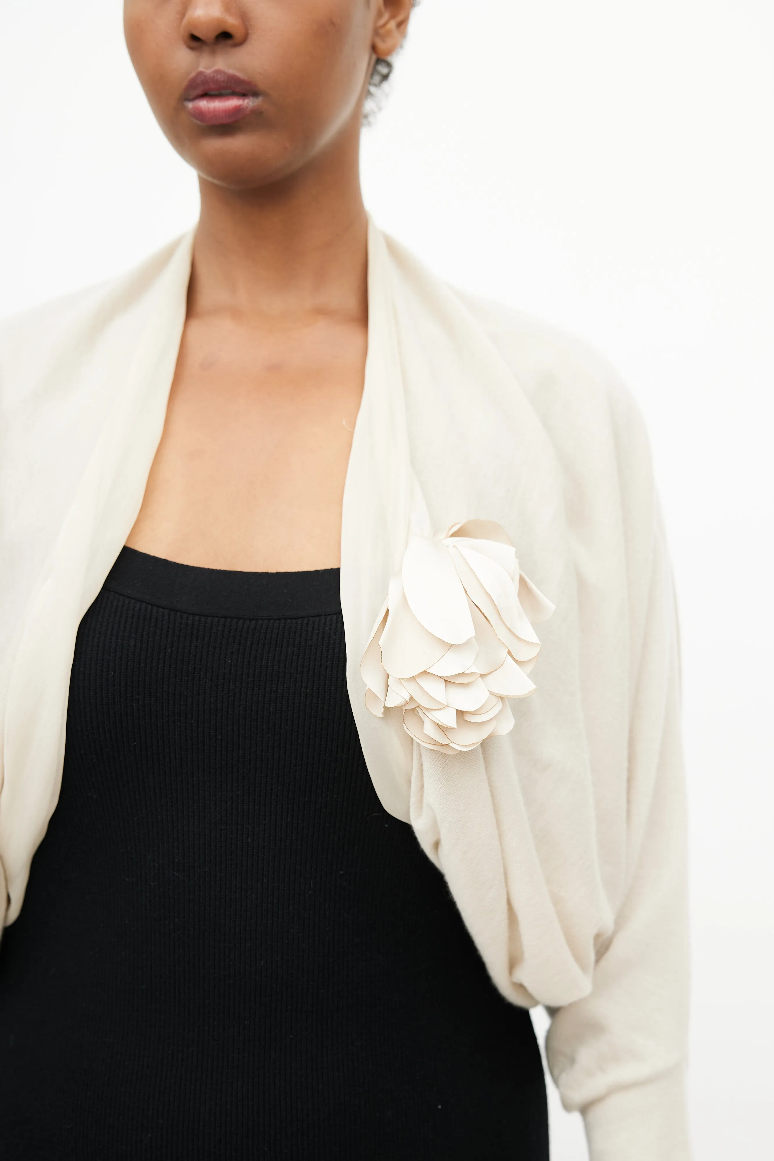 Beige Knit Flower Shrug