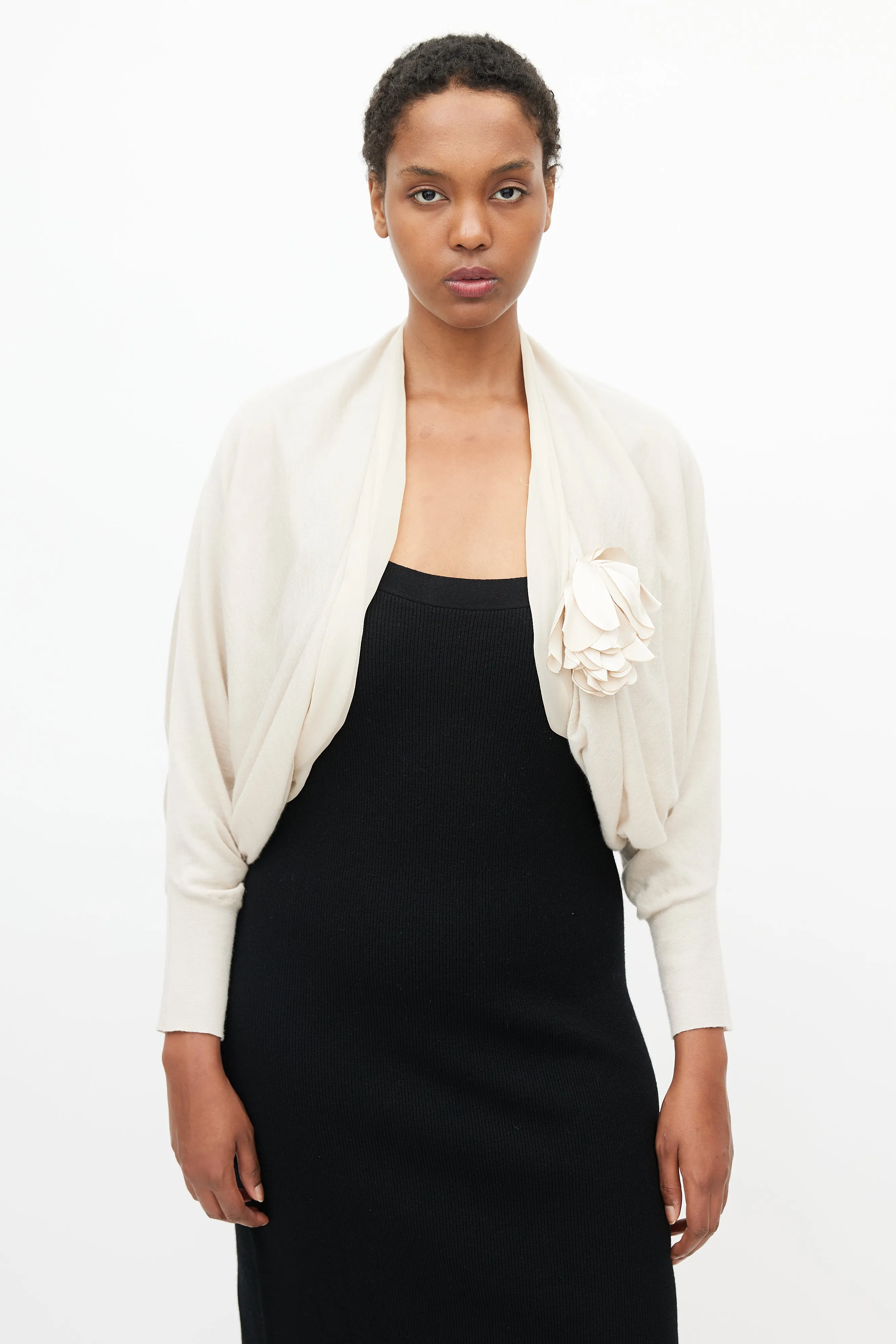 Beige Knit Flower Shrug