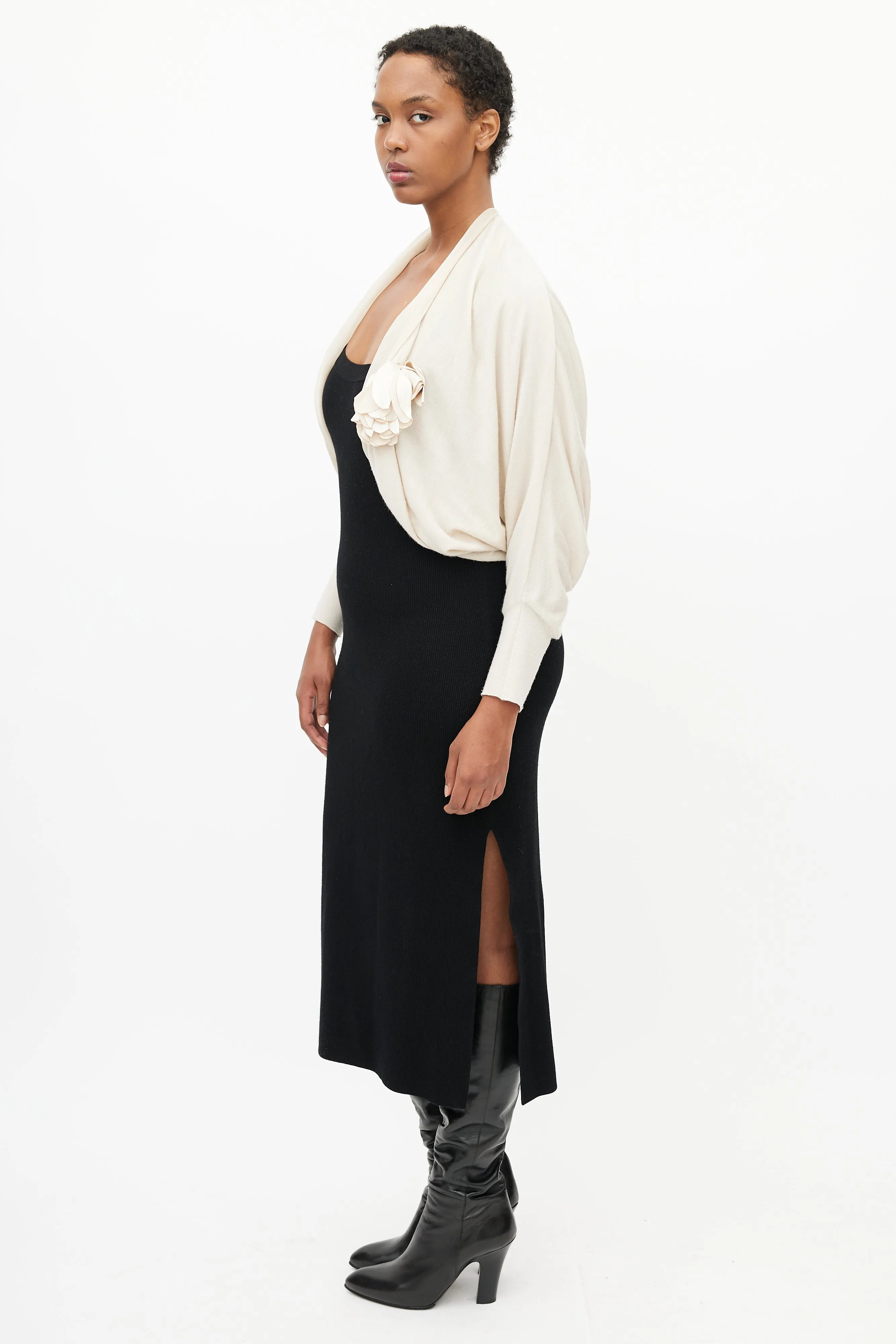 Beige Knit Flower Shrug