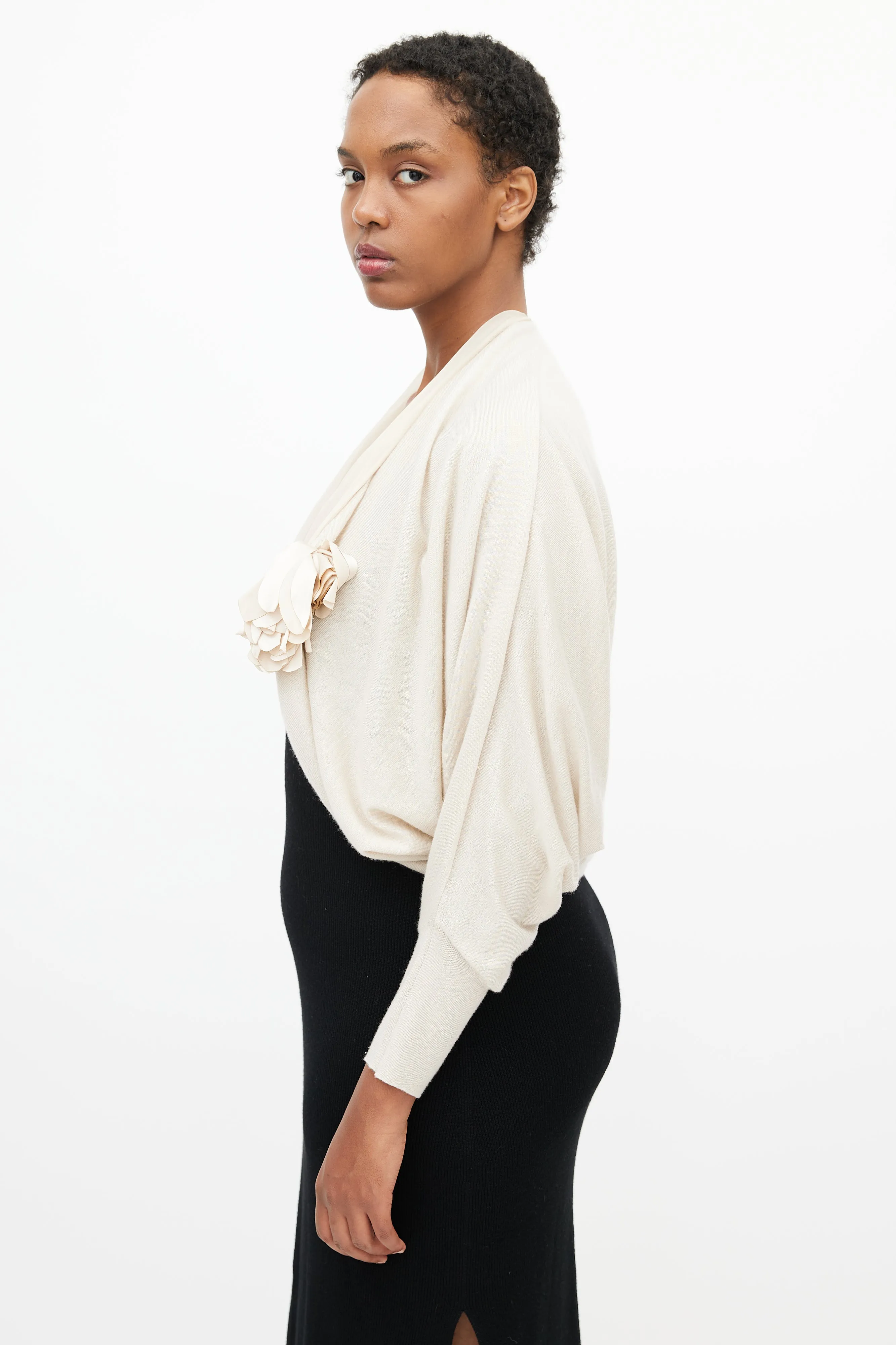 Beige Knit Flower Shrug