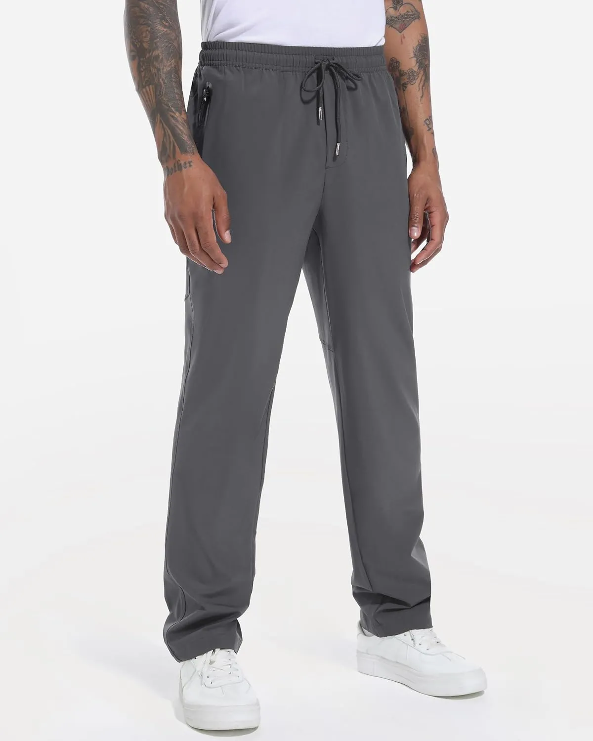BIYLACLESEN Men's Running Pants Lightweight Quick Dry Hiking Jogger Sweatpants Zipper Pockets