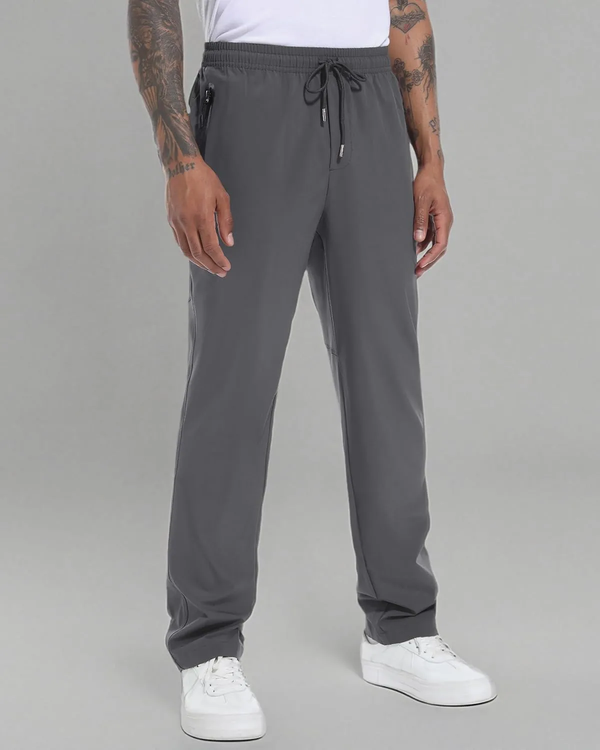 BIYLACLESEN Men's Running Pants Lightweight Quick Dry Hiking Jogger Sweatpants Zipper Pockets