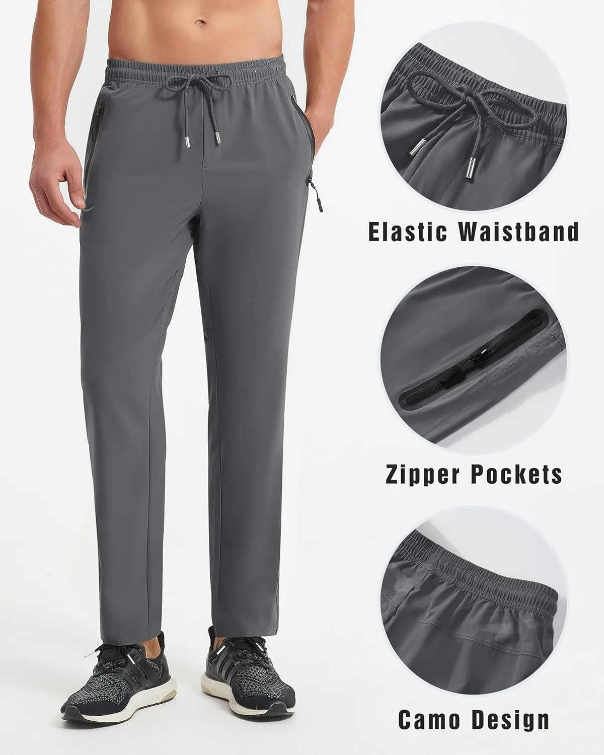 BIYLACLESEN Men's Running Pants Lightweight Quick Dry Hiking Jogger Sweatpants Zipper Pockets