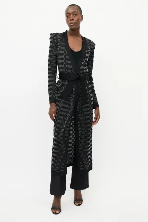 Black & Grey Knit Belted Cardigan