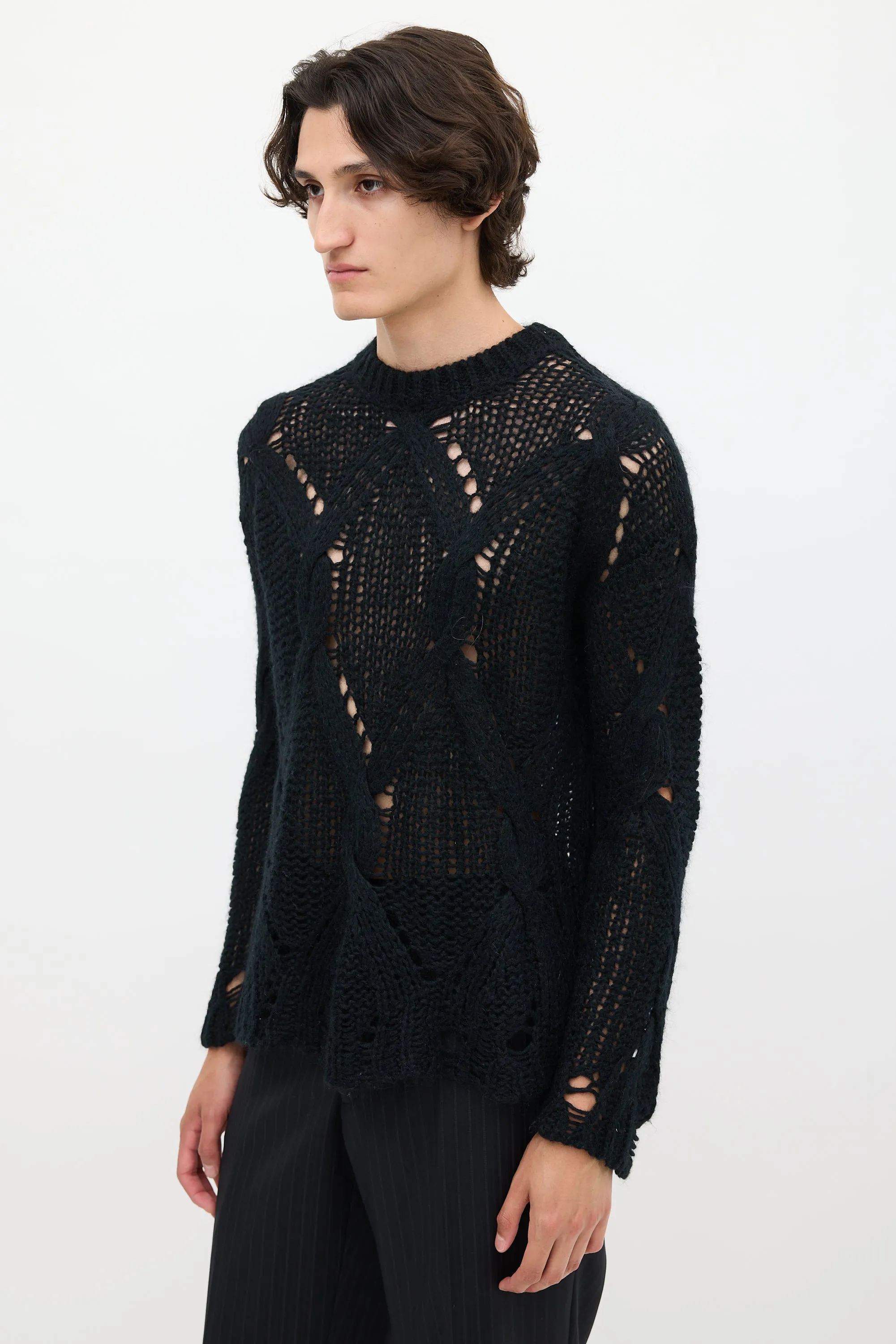 Black Loose Cable Knit Sweater