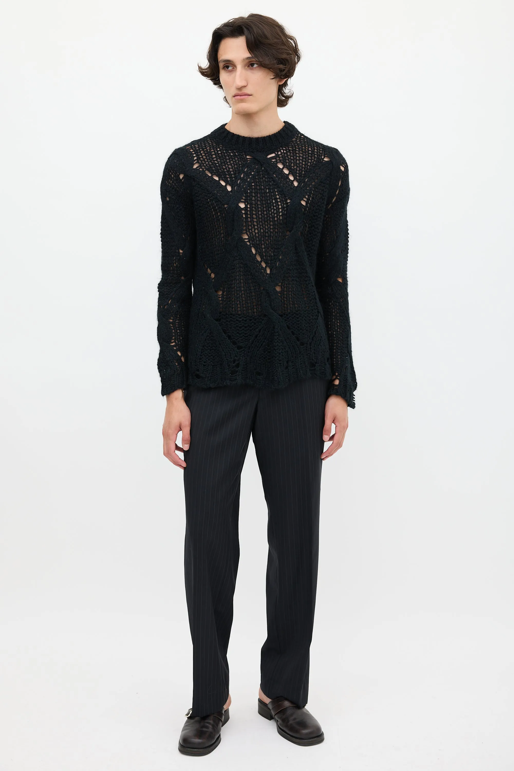Black Loose Cable Knit Sweater