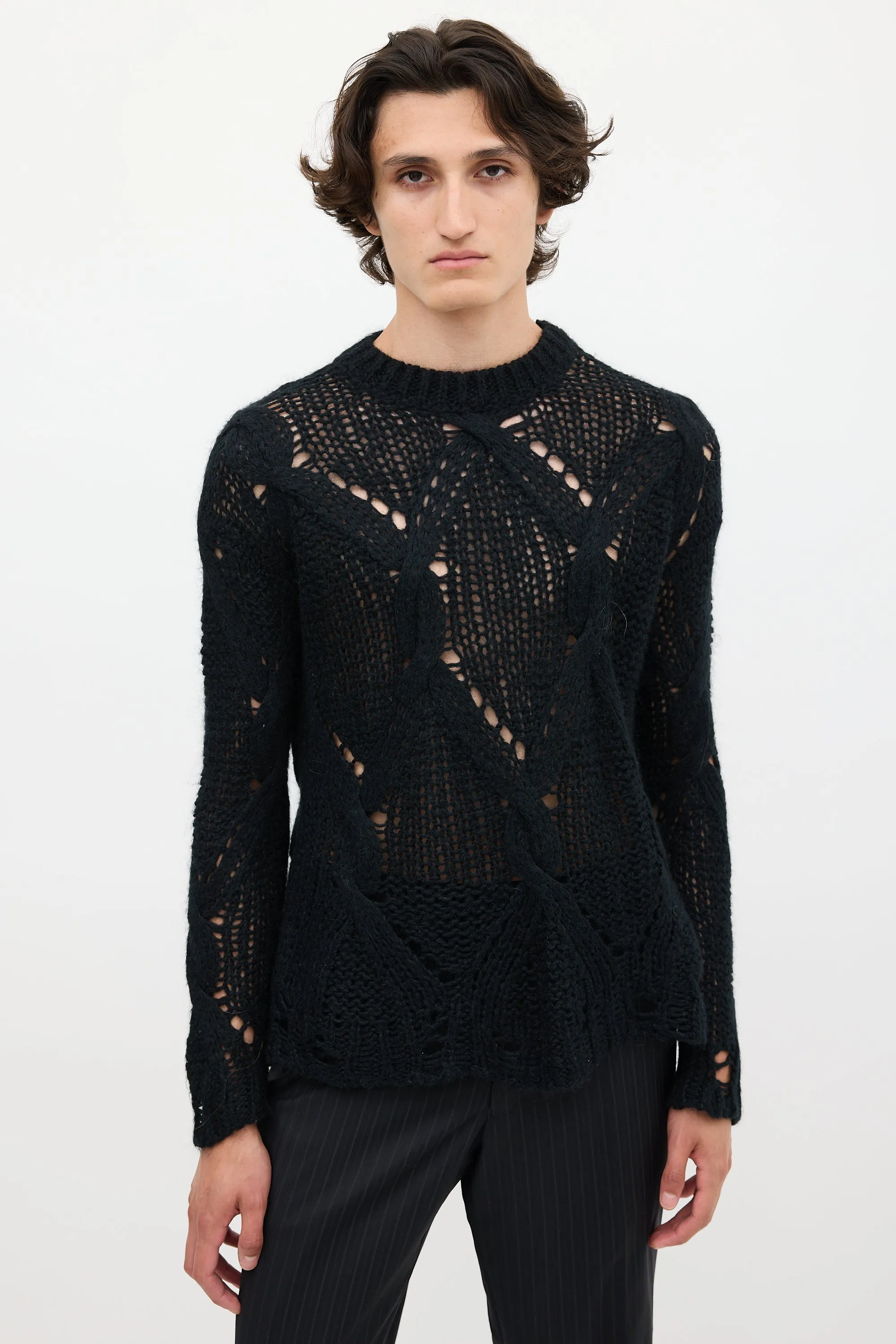 Black Loose Cable Knit Sweater