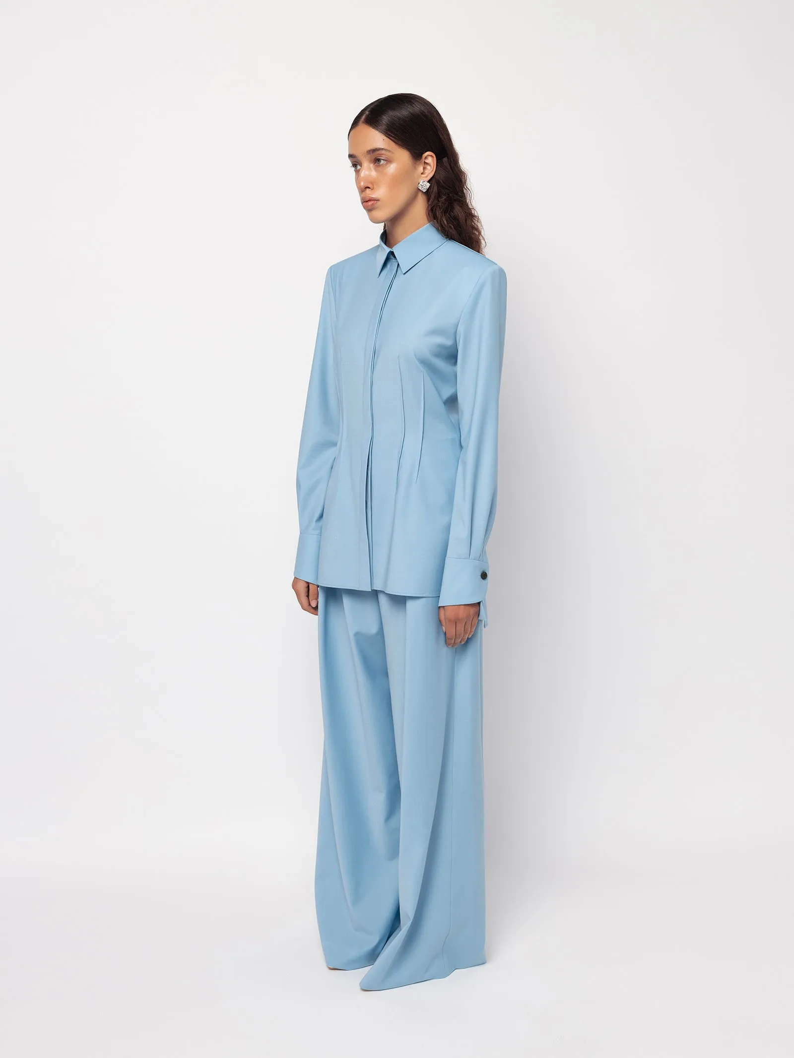 Blue tailored wool shirt