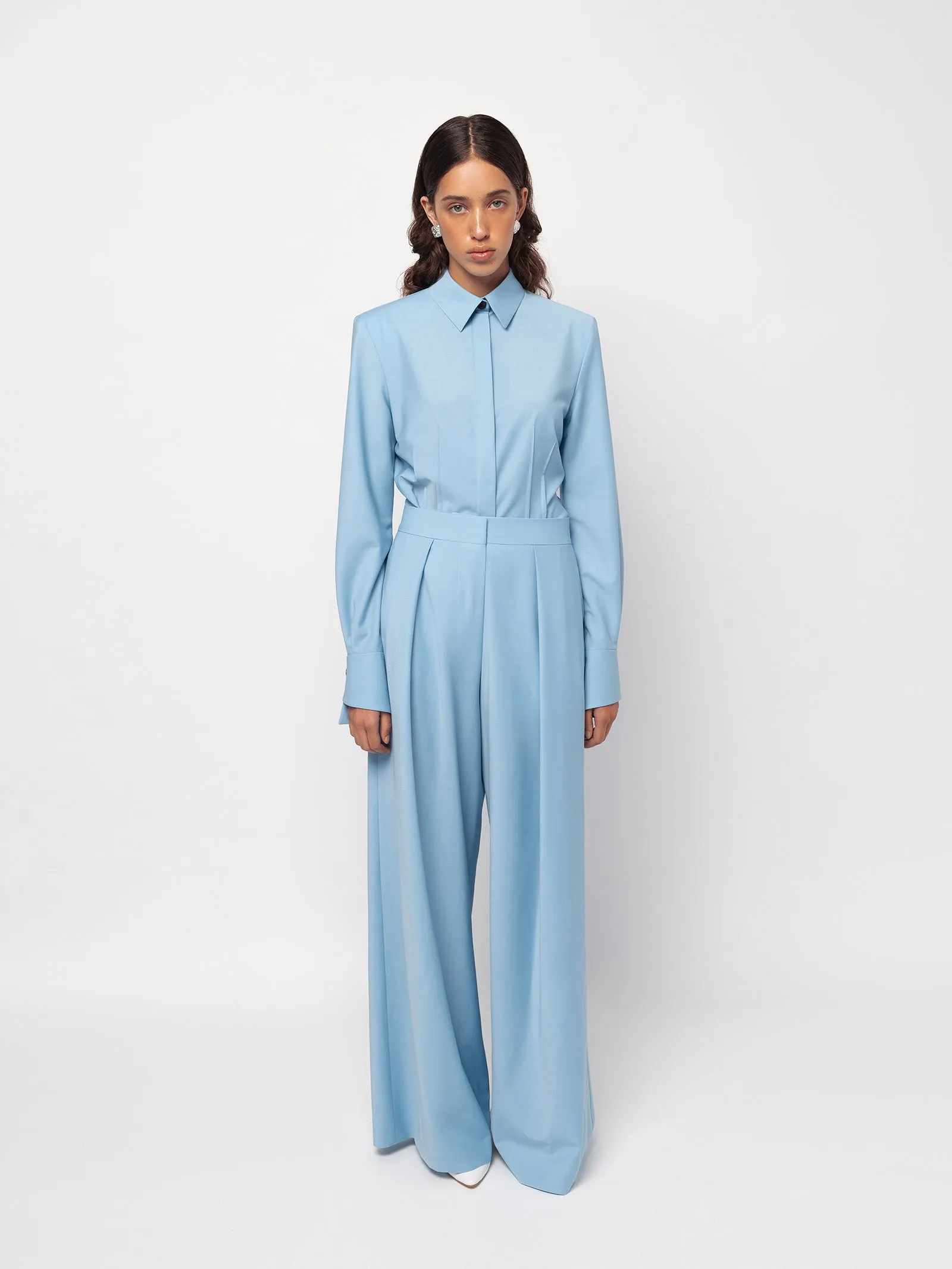 Blue tailored wool shirt