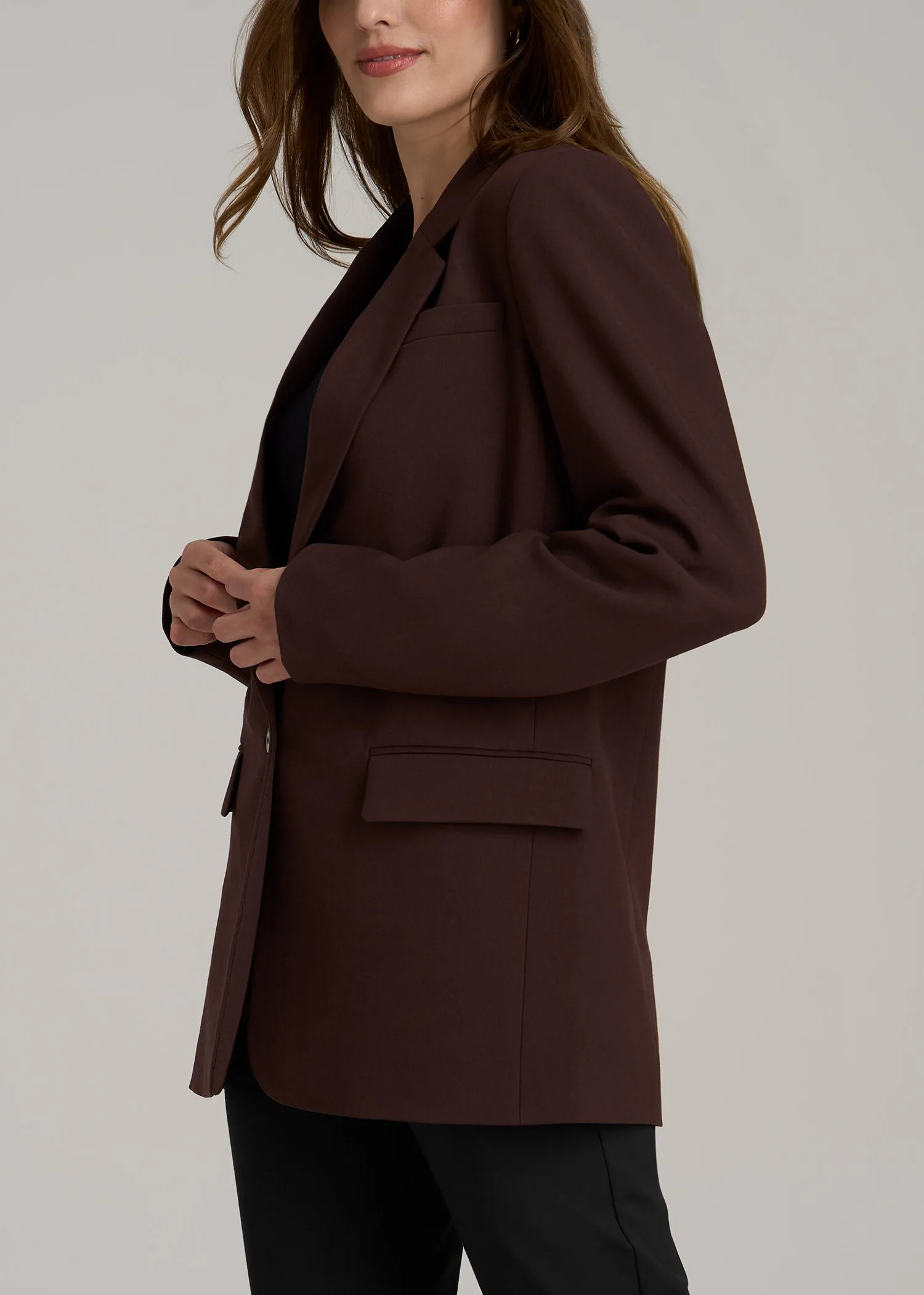 Boyfriend-Fit Single Button Blazer for Tall Women in Chestnut