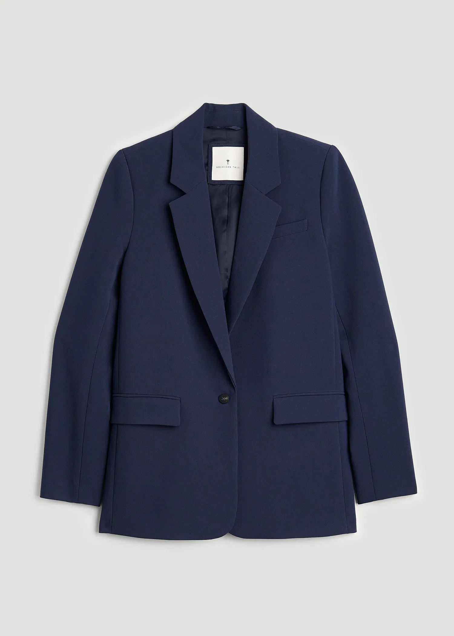 Boyfriend-Fit Single Button Blazer for Tall Women in Navy