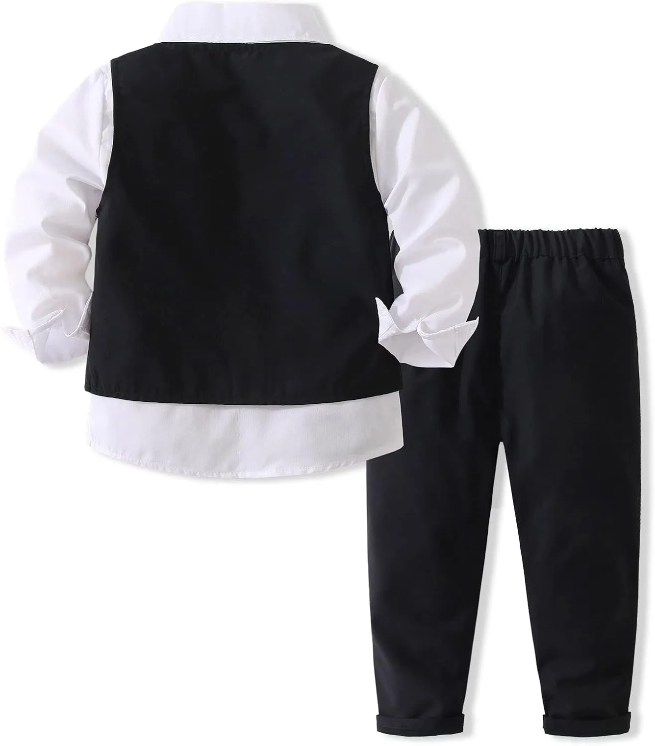 Boys Gentleman Suits Toddler Kids Wedding Outfit Clothes 4 Pieces Dress Shirt & Pants & Vest Set with Bowtie, 2-8 Years