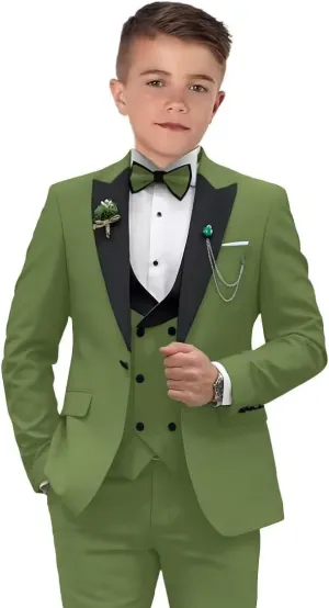Boys Suits 3 Piece Formal Solid Slim Fit Suit Peak Lapel Blazer Pants Vest Boys Suit Double Breasted Kids Tuxedo