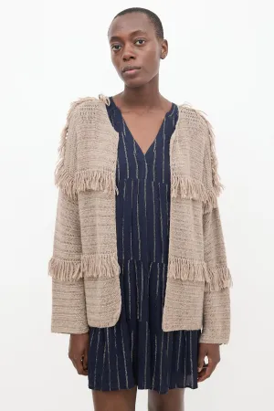 Brown Wool Knit Fringe Cardigan