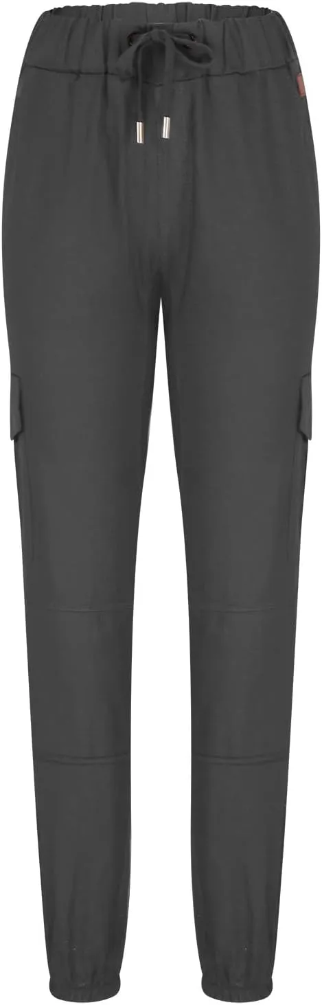 Cargo Pants for Men Regular Fit Drawstring Slacks Tapered Cotton Elastic Waist Multi Pockets Solid Sweatpants