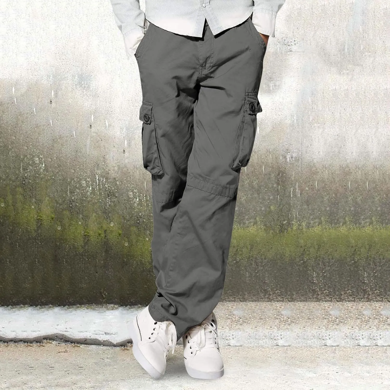 Cargo Sweatpants for Men Loose Fit Mens Joggers with Zip Pockets Mens Trousers Straight Fit Mens Cotton Dress Pants
