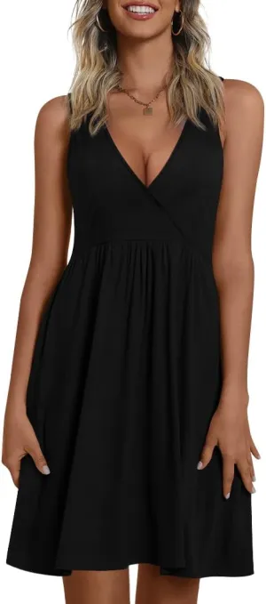 CATHY 2025 Womens Sexy Wrap Dress Sleeveless Summer V Neck Cover Ups Dresses Casual Sundress with Pockets S-2XL