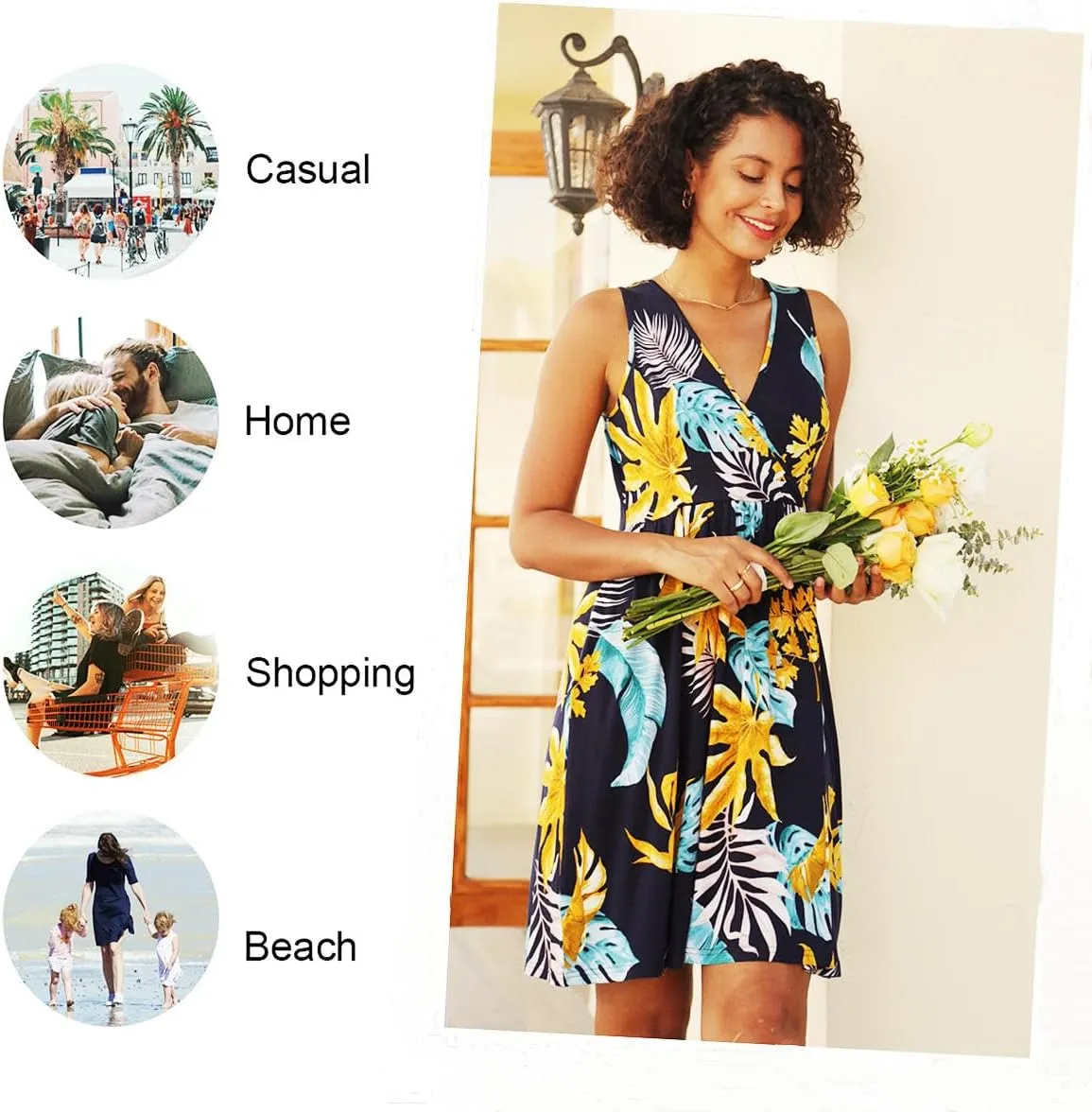 CATHY 2025 Womens Sexy Wrap Dress Sleeveless Summer V Neck Cover Ups Dresses Casual Sundress with Pockets S-2XL