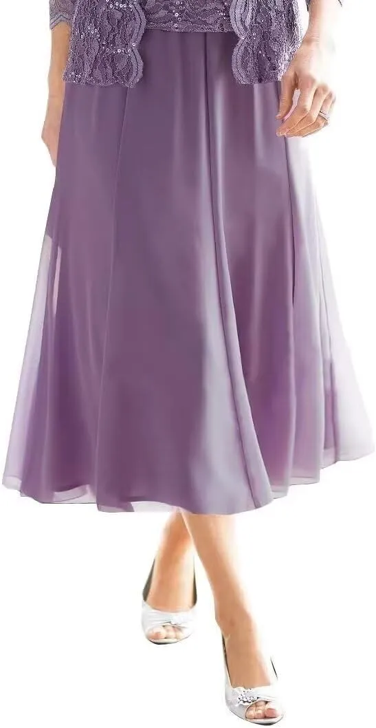Chiffon Mother of The Bride Dresses 3/4 Sleeve Formal Evening Party Gown with Jacket Laces Appliques Wedding Guest Dress