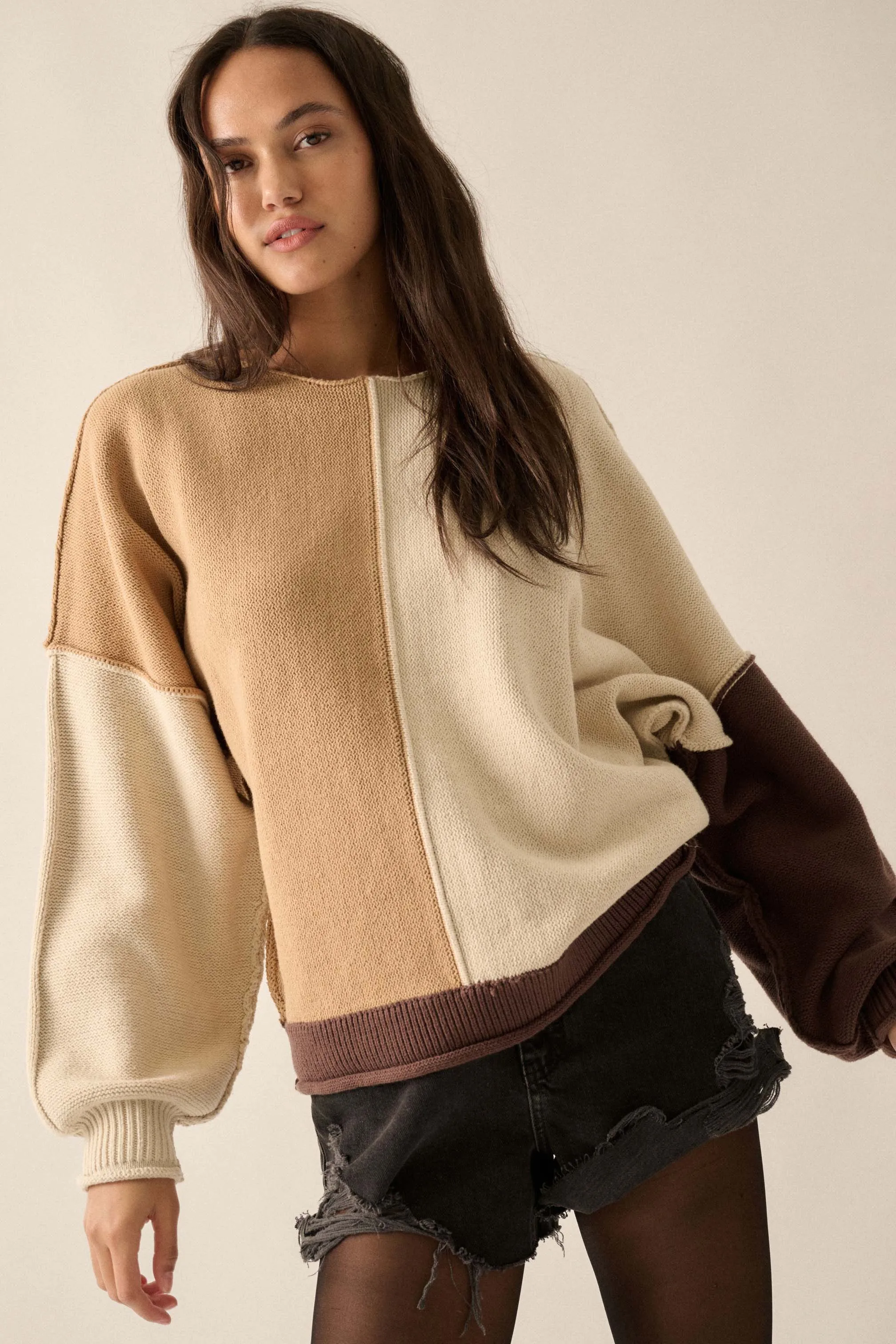 Color Scheme Colorblock Knit Boatneck Sweater