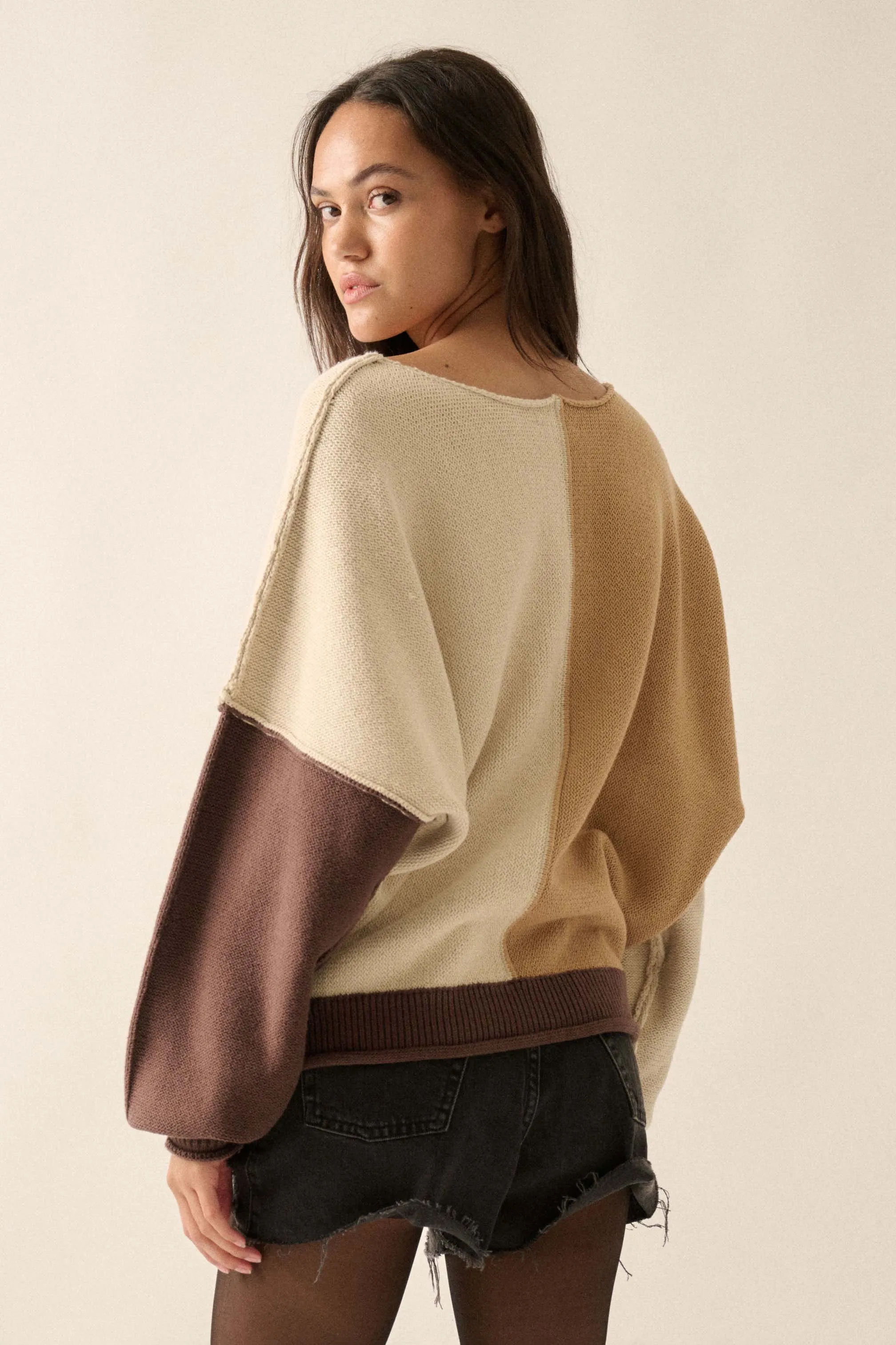 Color Scheme Colorblock Knit Boatneck Sweater