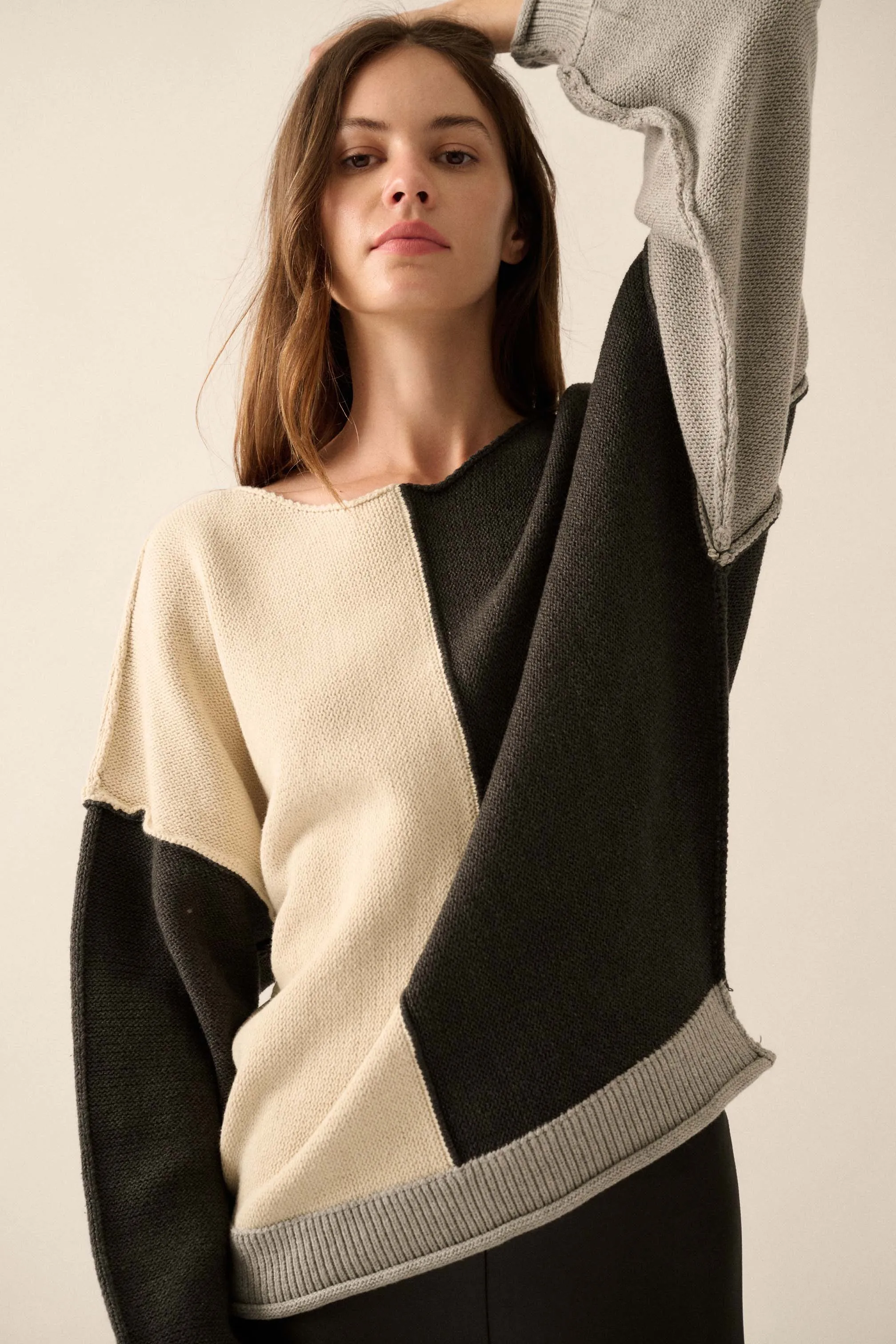 Color Scheme Colorblock Knit Boatneck Sweater