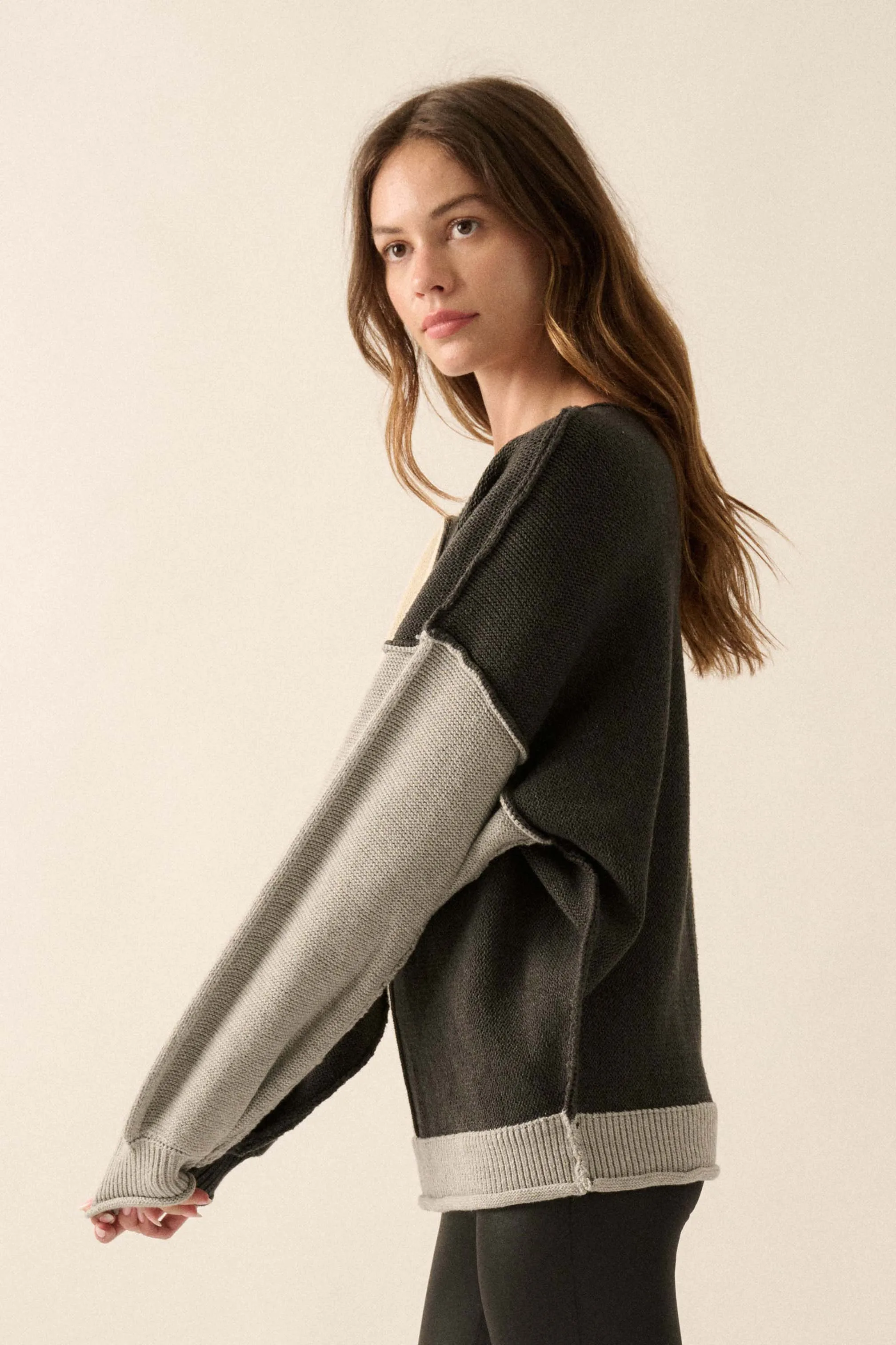 Color Scheme Colorblock Knit Boatneck Sweater