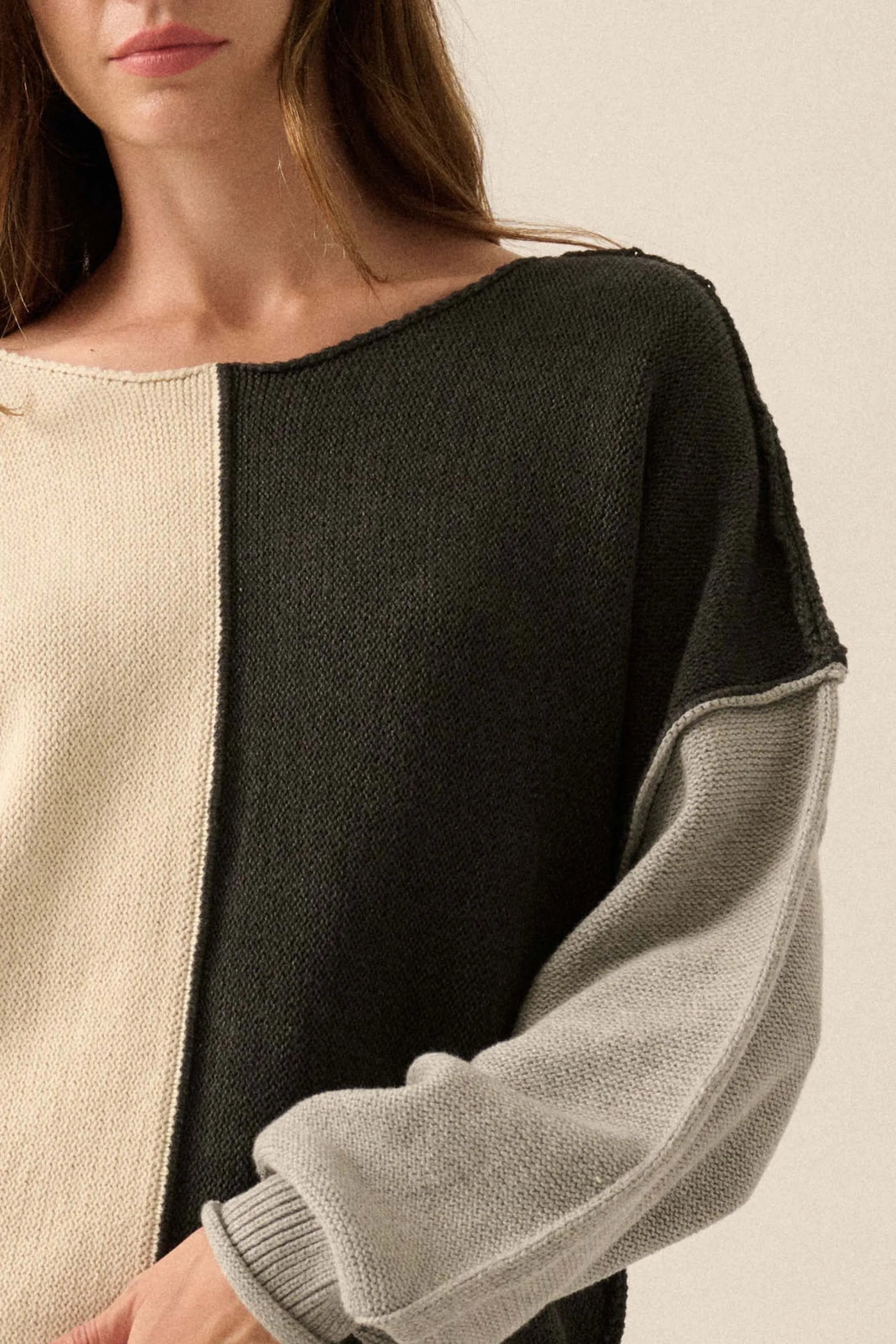 Color Scheme Colorblock Knit Boatneck Sweater