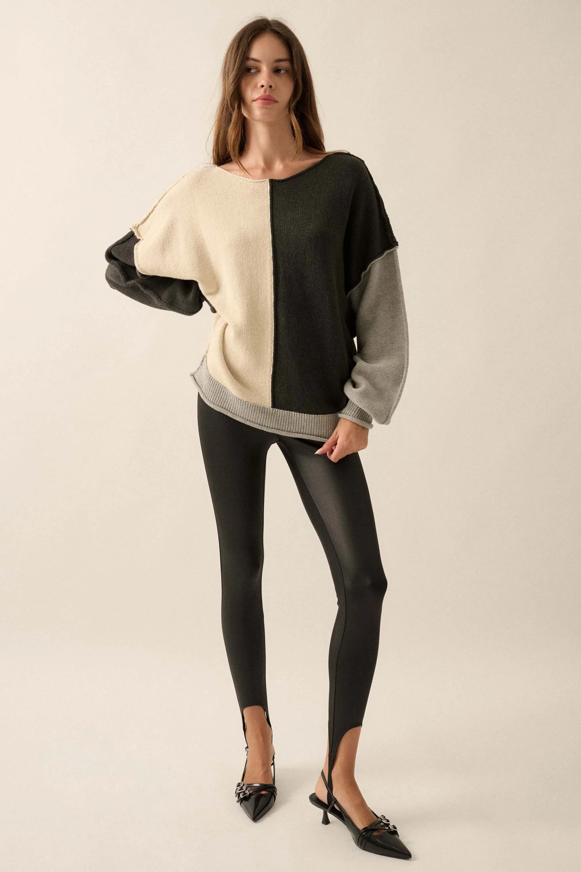 Color Scheme Colorblock Knit Boatneck Sweater