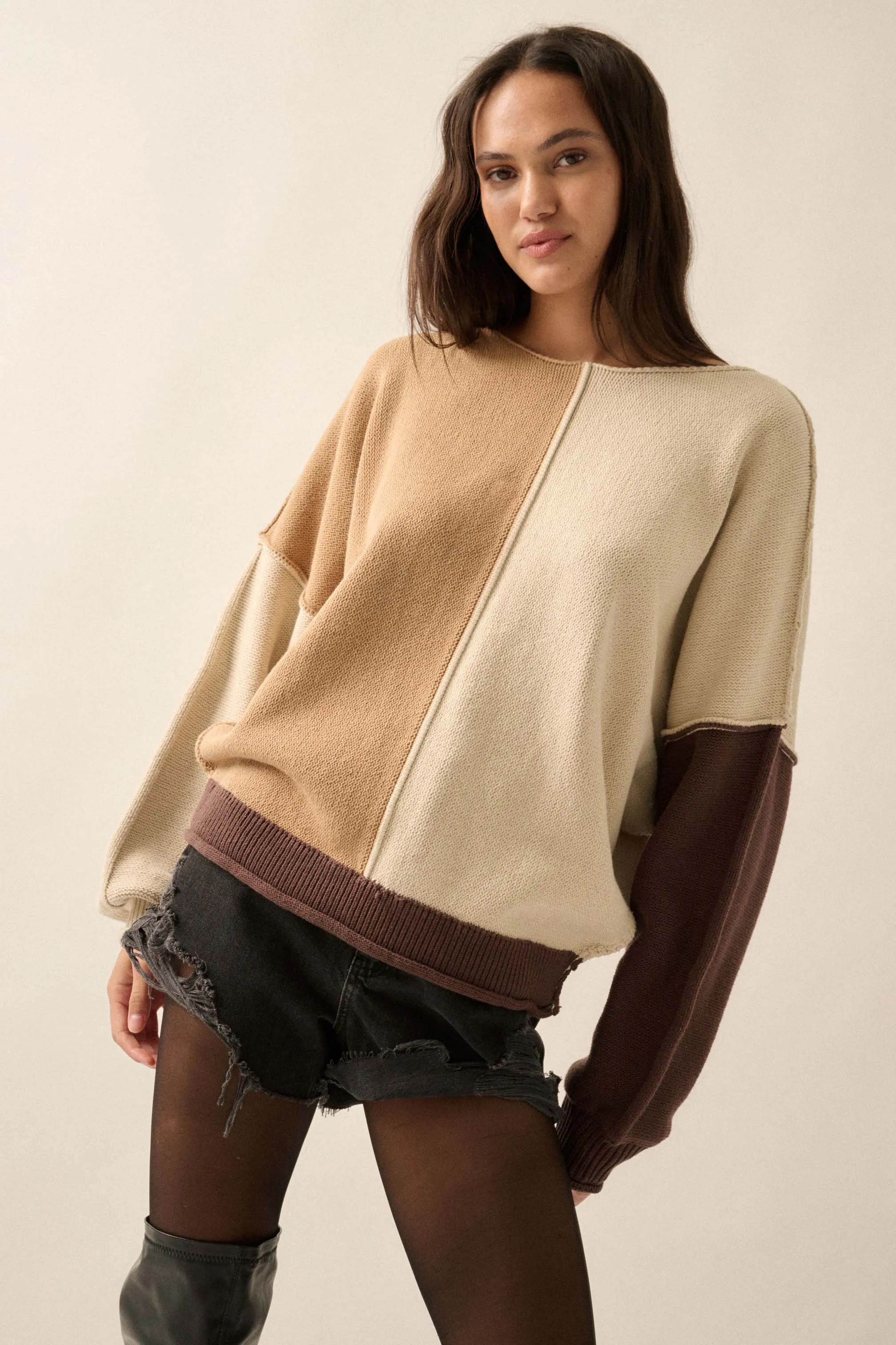 Color Scheme Colorblock Knit Boatneck Sweater