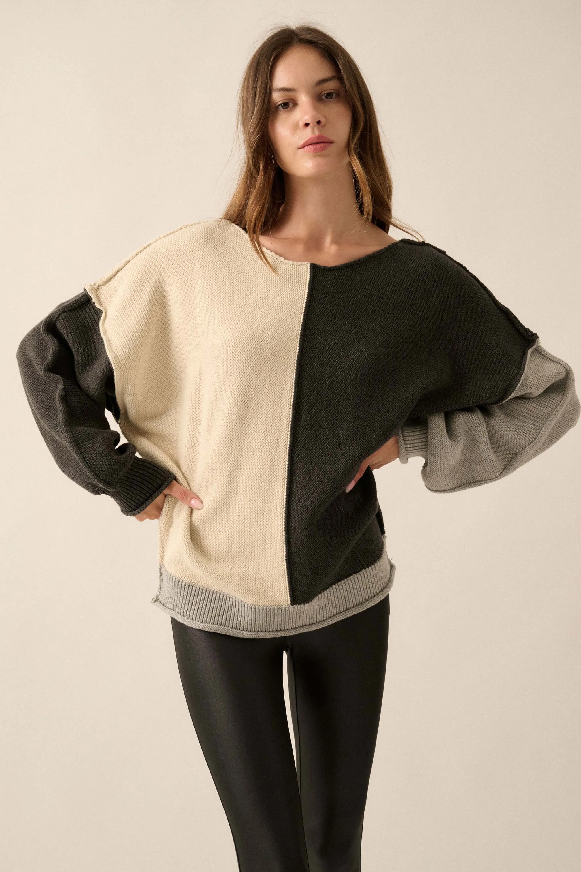 Color Scheme Colorblock Knit Boatneck Sweater