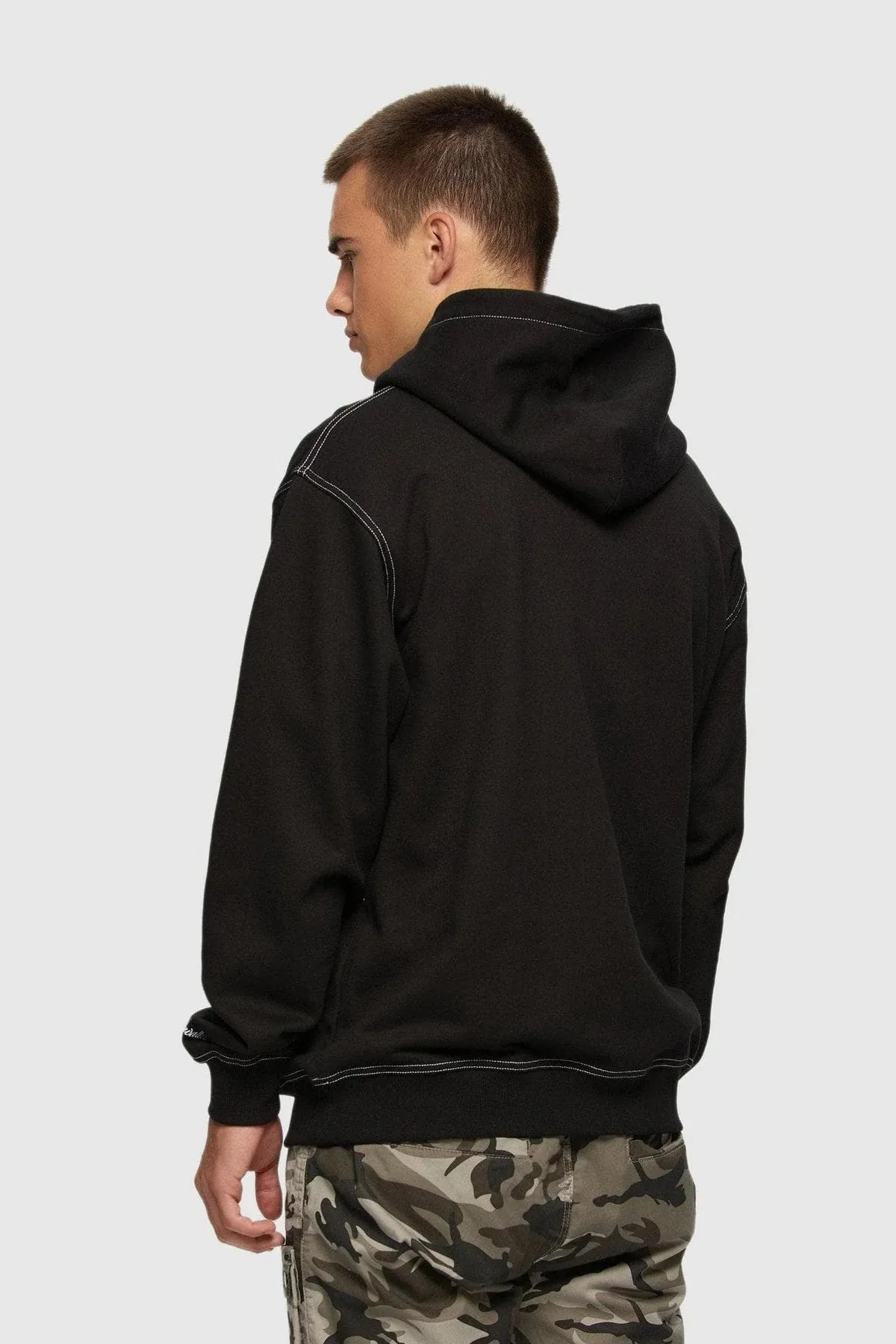Contrast Stitch Hoodie - Black/White