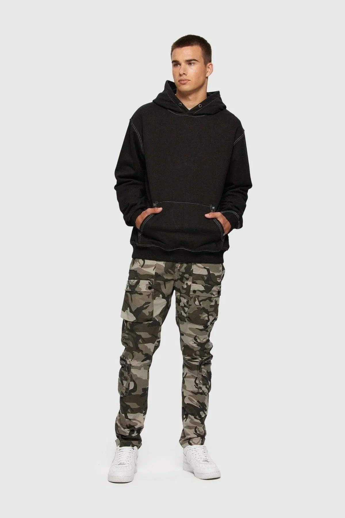 Contrast Stitch Hoodie - Black/White