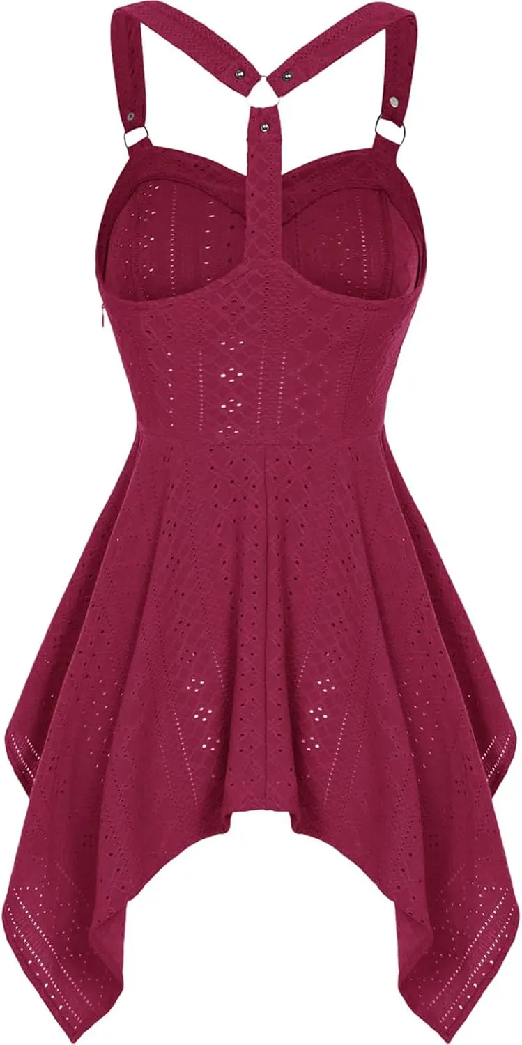 Corset Dress for Women Ladies Gothic Dresses Steampunk Dress Asymmetric Hemline Dress Vintage Pleated Swing Dresses