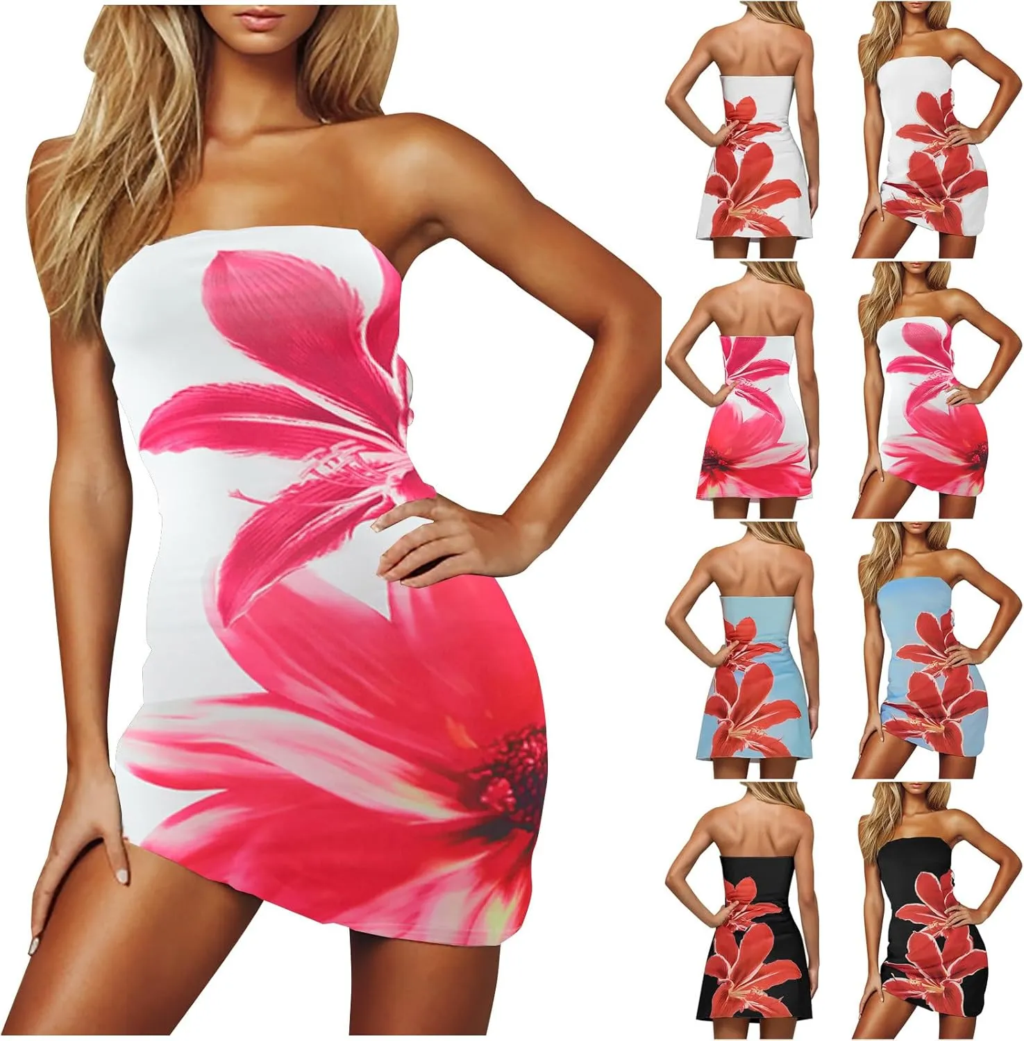 Corset Dress for Women Sexy Strapless Bodycon Party Club Mini Dresses Fashion Floral Print Slim Fit Dress 2025 Summer