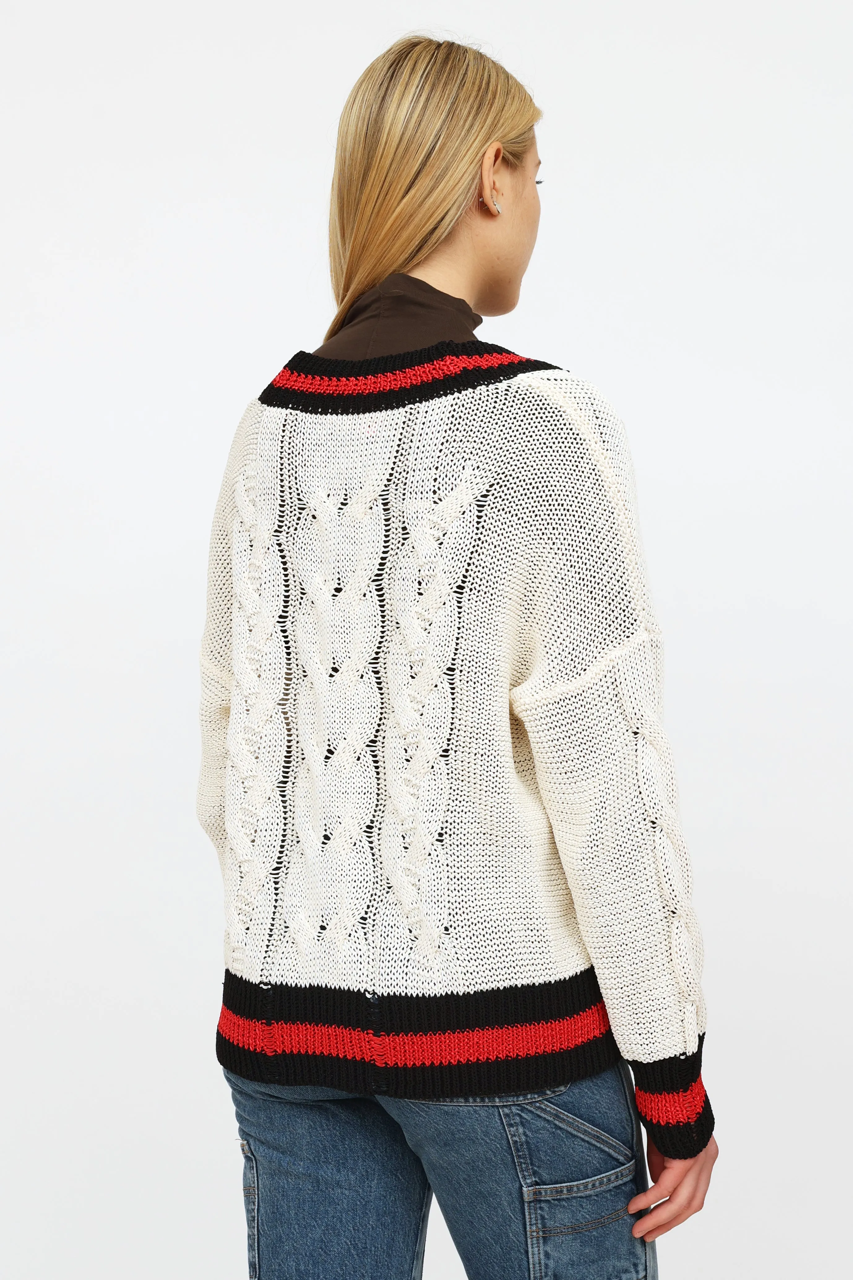Cream Red & Navy Knit Sweater
