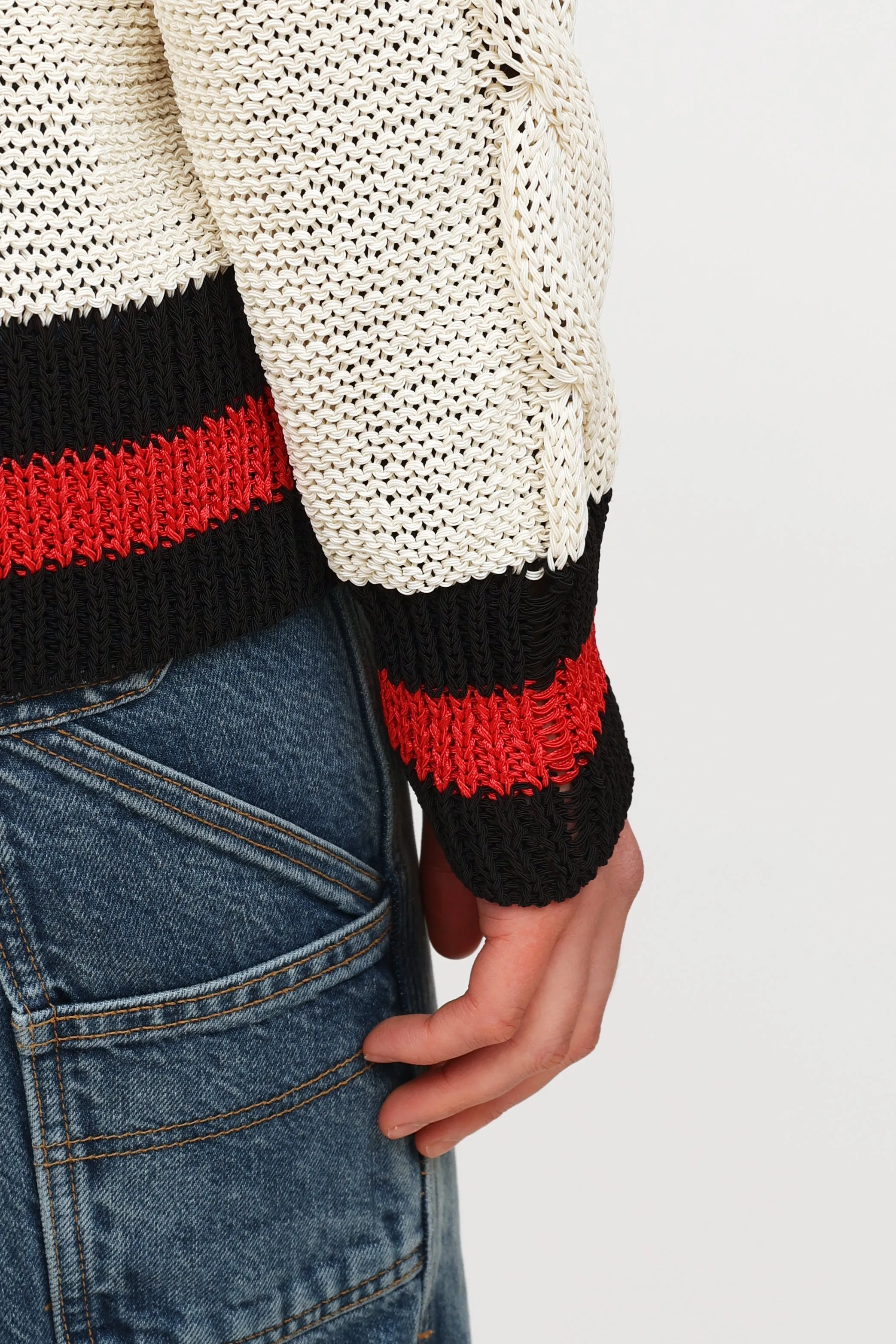Cream Red & Navy Knit Sweater