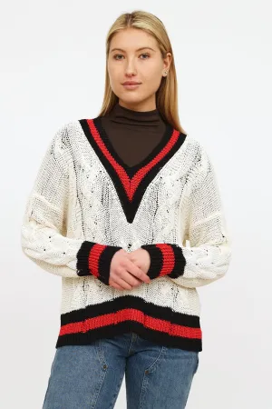 Cream Red & Navy Knit Sweater