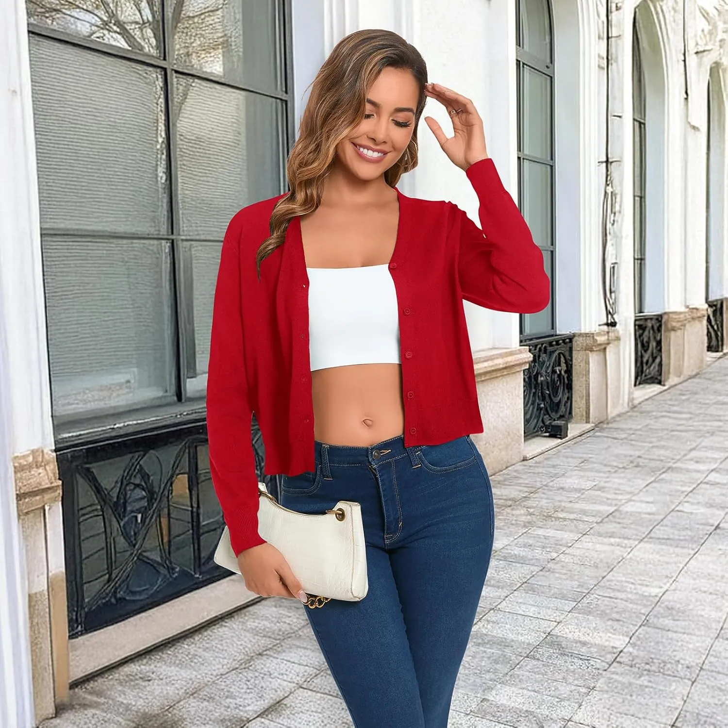 Cropped Cardigan Sweaters for Women Long Sleeve Button Down Open Front Bolero Shrugs for Dresses, S-XL